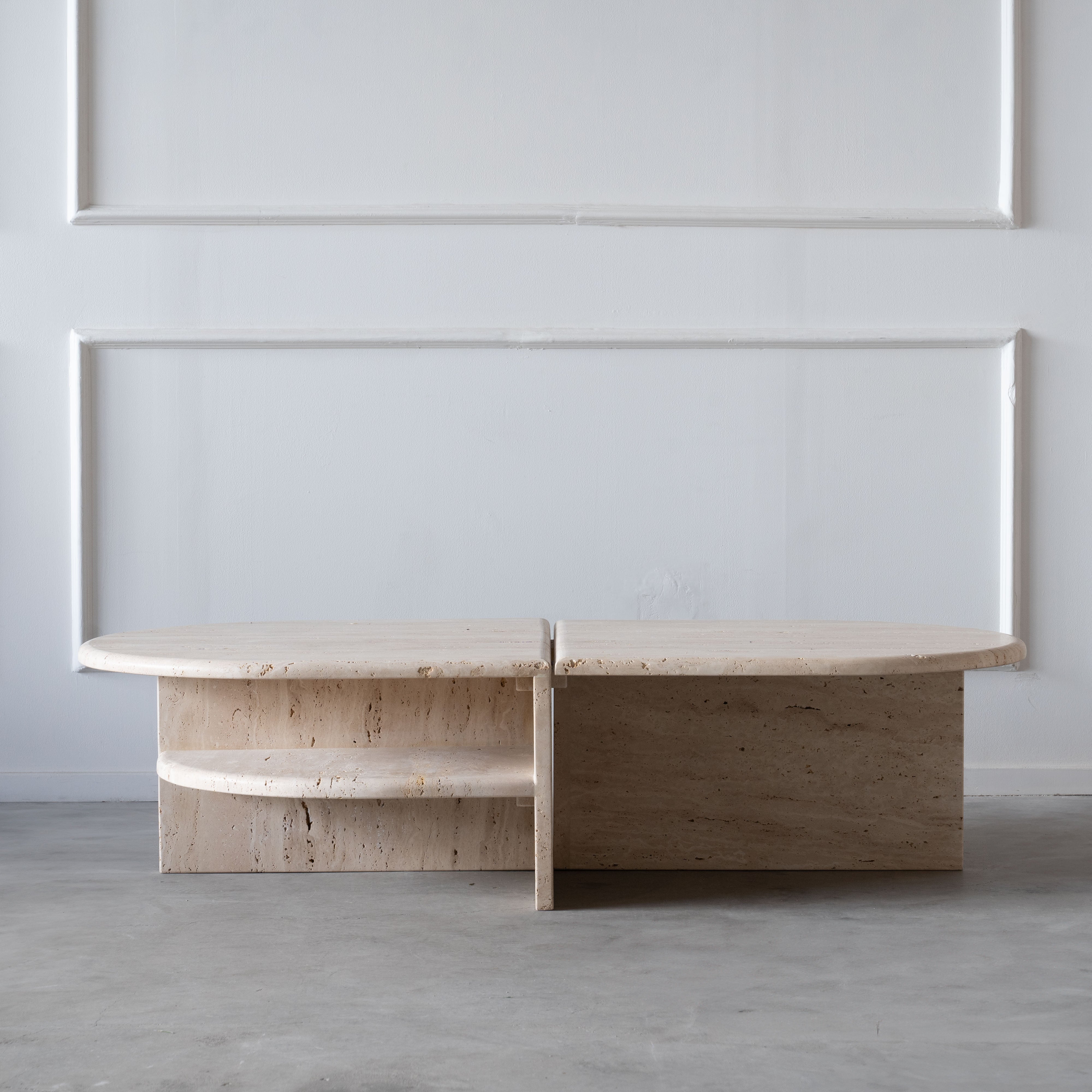 Palm Travertine Marble Oval Coffee Table - Coffee Table - WS Living Furniture Furniture Store in Dubai