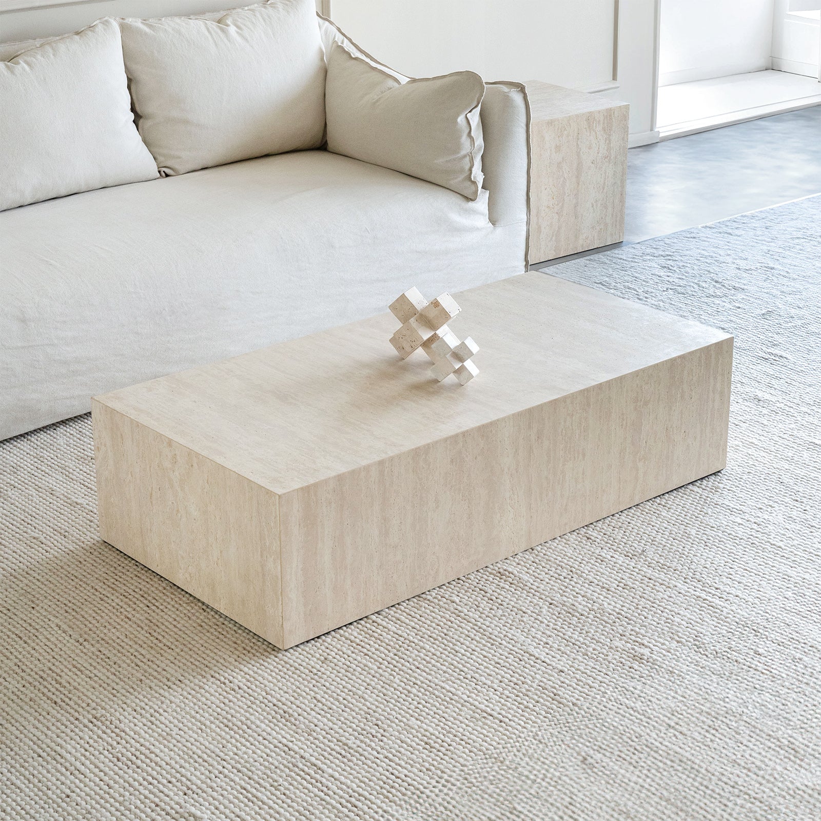 Loraine Cube Travertine Marble Coffee Table - Coffee Tables - WS Living Furniture Furniture Store in Dubai