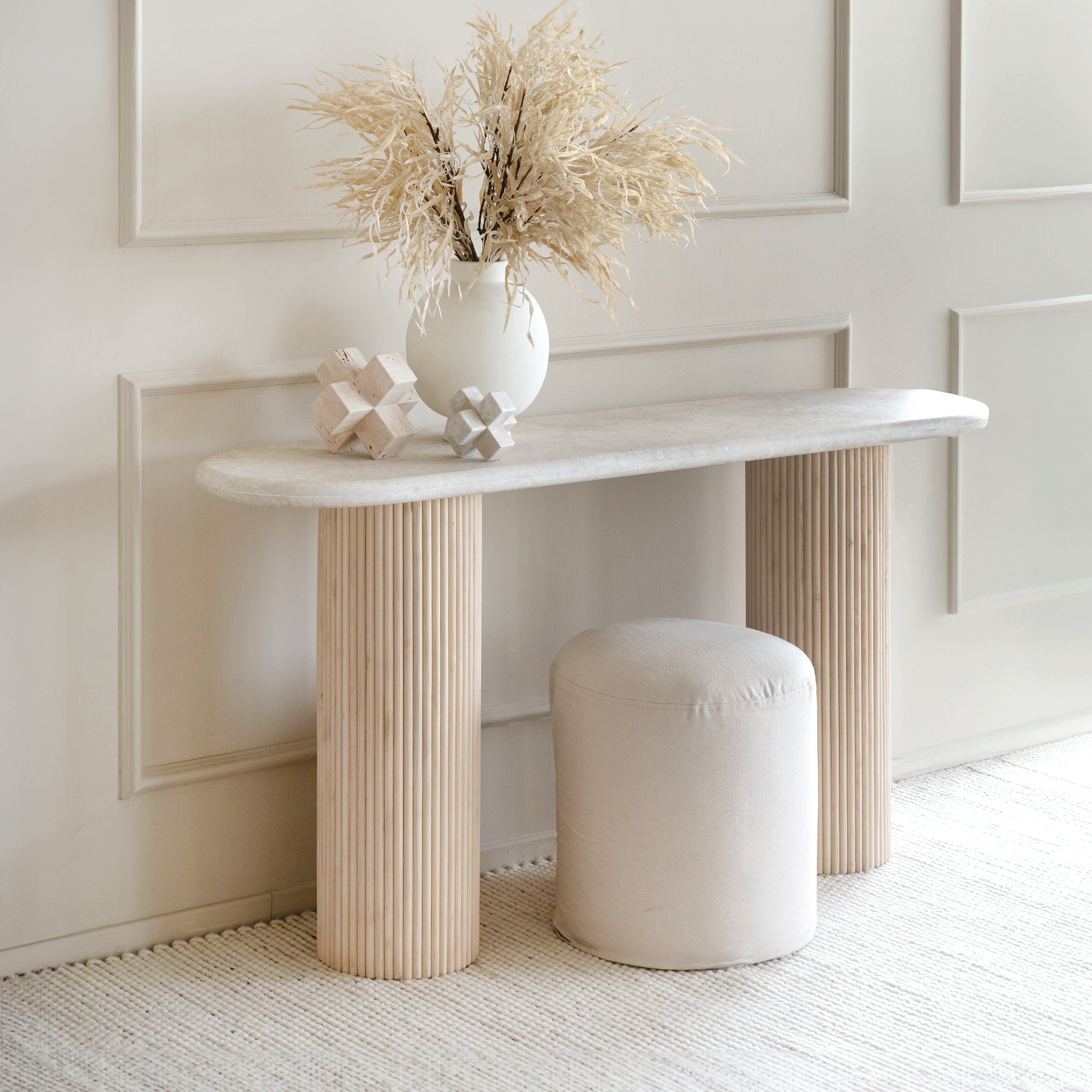 Palm Oval Console-Fluted Base - Console Tables - WS Living Furniture Furniture Store in Dubai