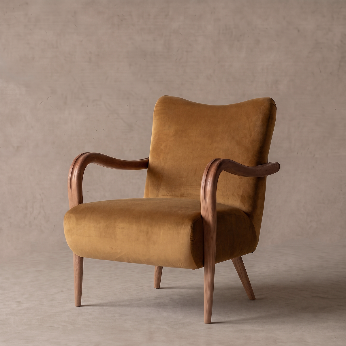 Valerio Walnut Modern Lounge Chair - MUSTARD