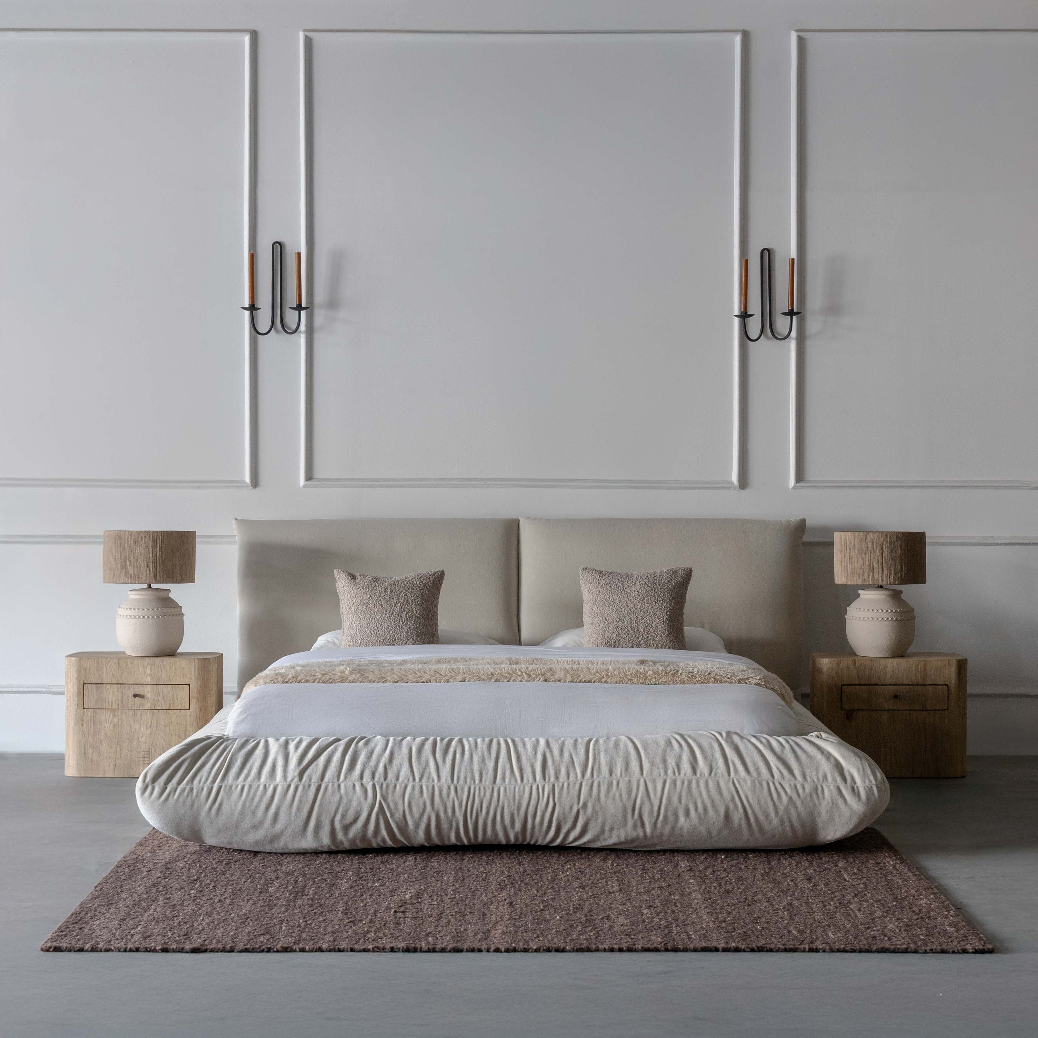 Veloura Modern Beige - King Size Bed - 180x200 cm - Bed - WS Living Furniture Furniture Store in Dubai
