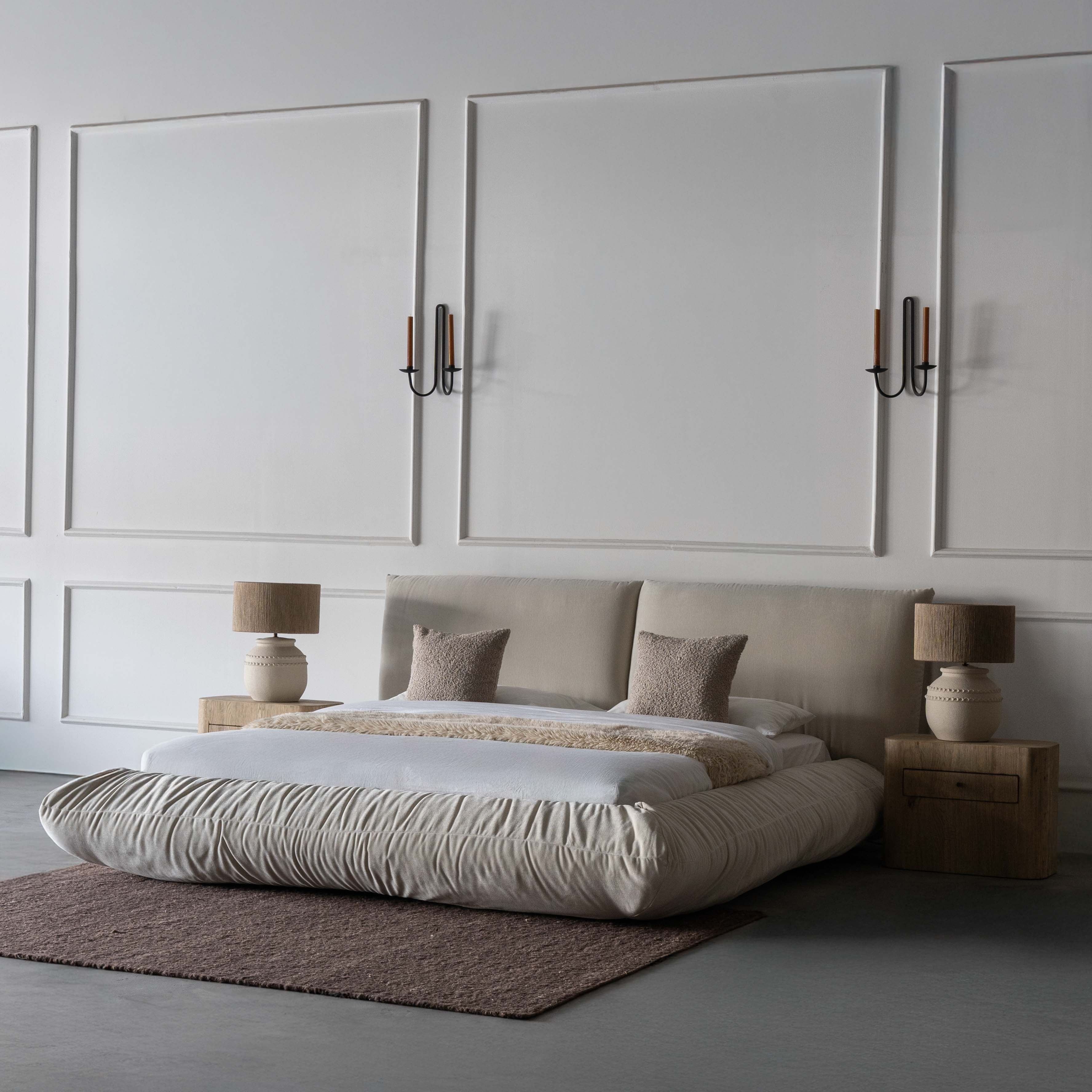 Veloura Modern Beige - King Size Bed - 180x200 cm - Bed - WS Living Furniture Furniture Store in Dubai