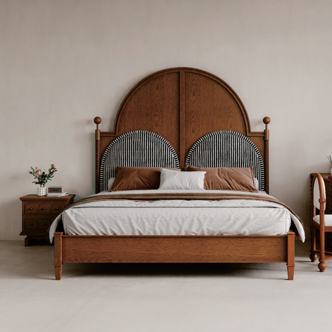 Lucca Italian Classic Solid Ash Wood King Size Bed 180x200 (Pre-Order 60Days Delivery) - Bed - WS Living Furniture Furniture Store in Dubai