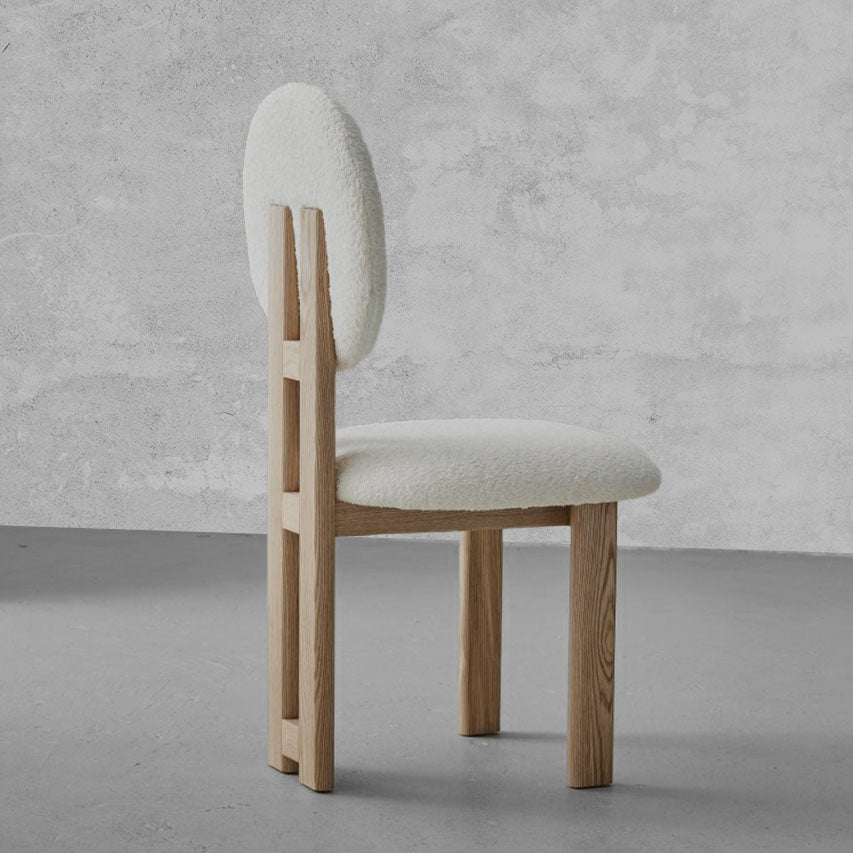 Mid-Century Modern Solid Wood & White Boucle Dining Chair ( Pre-Order 60Days Delivery) - Dining Chairs - WS Living Furniture Furniture Store in Dubai
