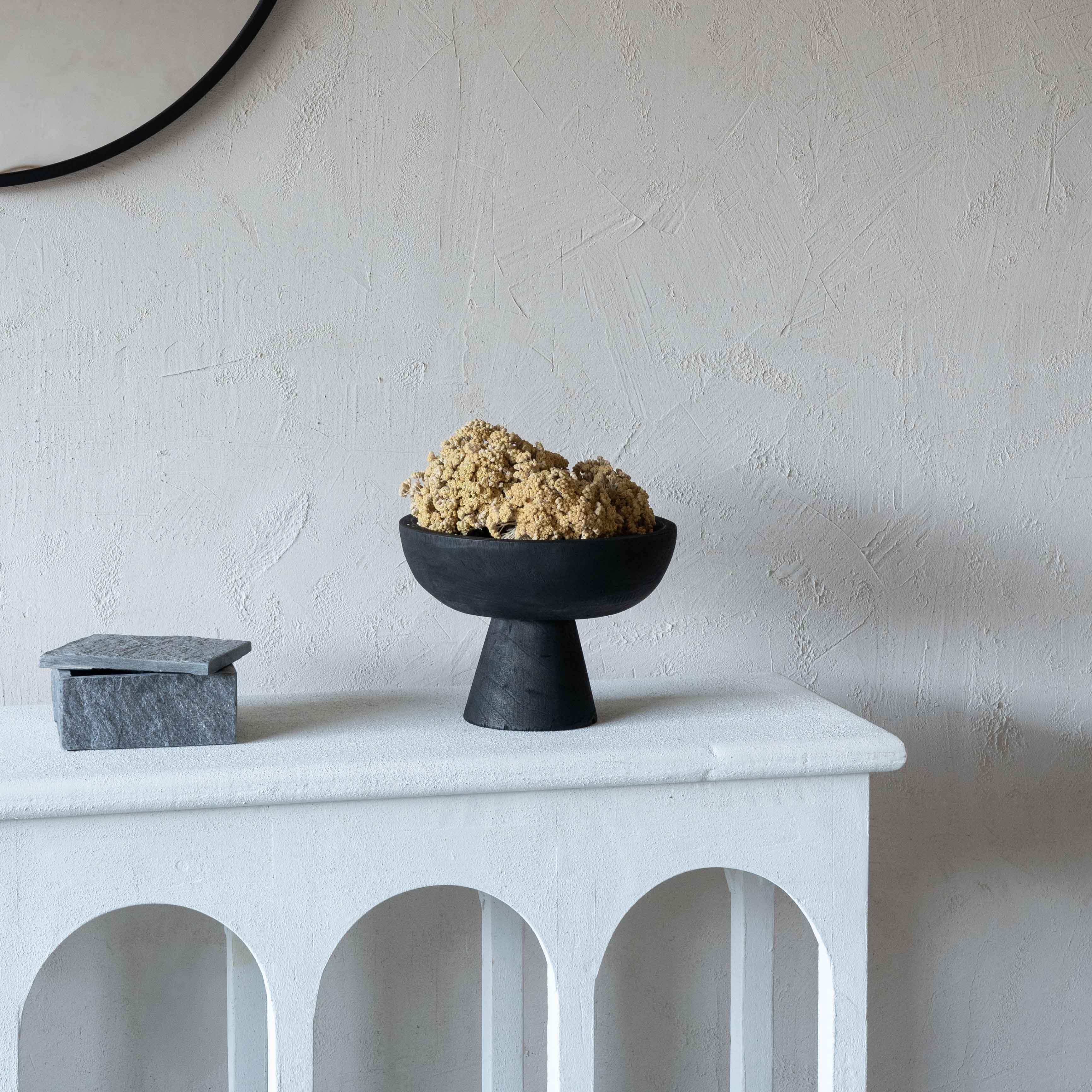Sleek Timber Decorative Black Solid Wood Bowl With Base - Vase - WS Living Furniture Furniture Store in Dubai