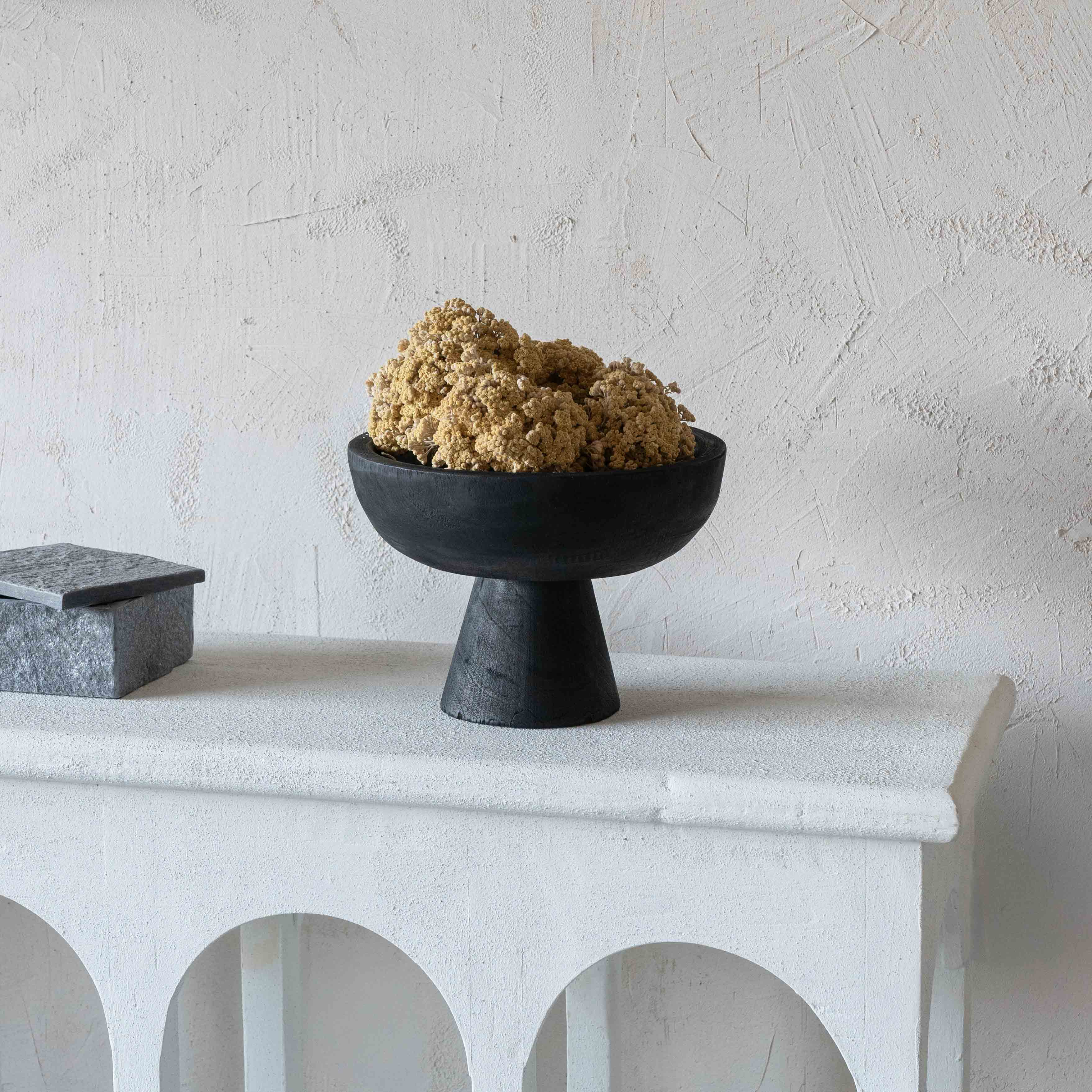 Sleek Timber Decorative Black Solid Wood Bowl With Base - Vase - WS Living Furniture Furniture Store in Dubai