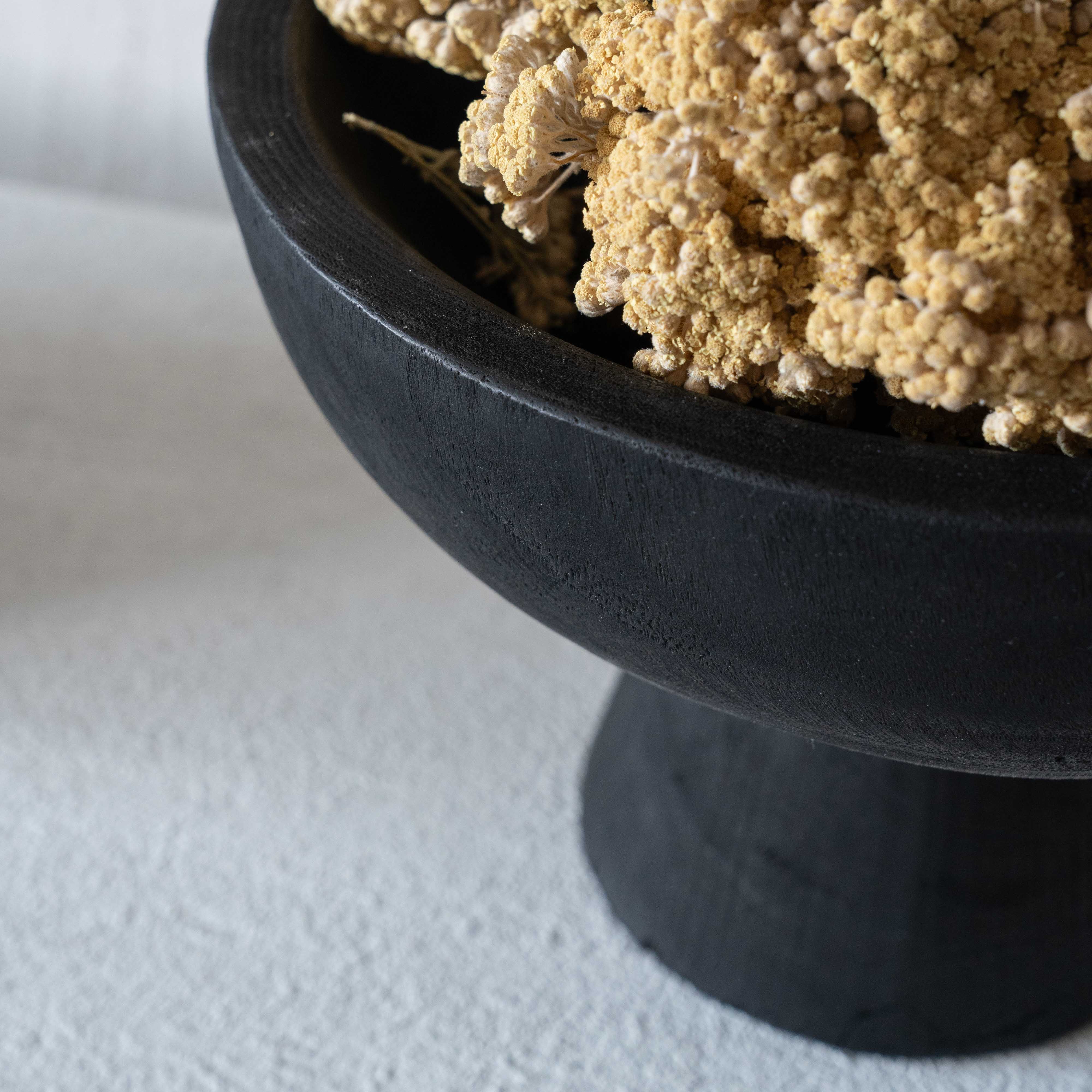 Sleek Timber Decorative Black Solid Wood Bowl With Base - Vase - WS Living Furniture Furniture Store in Dubai
