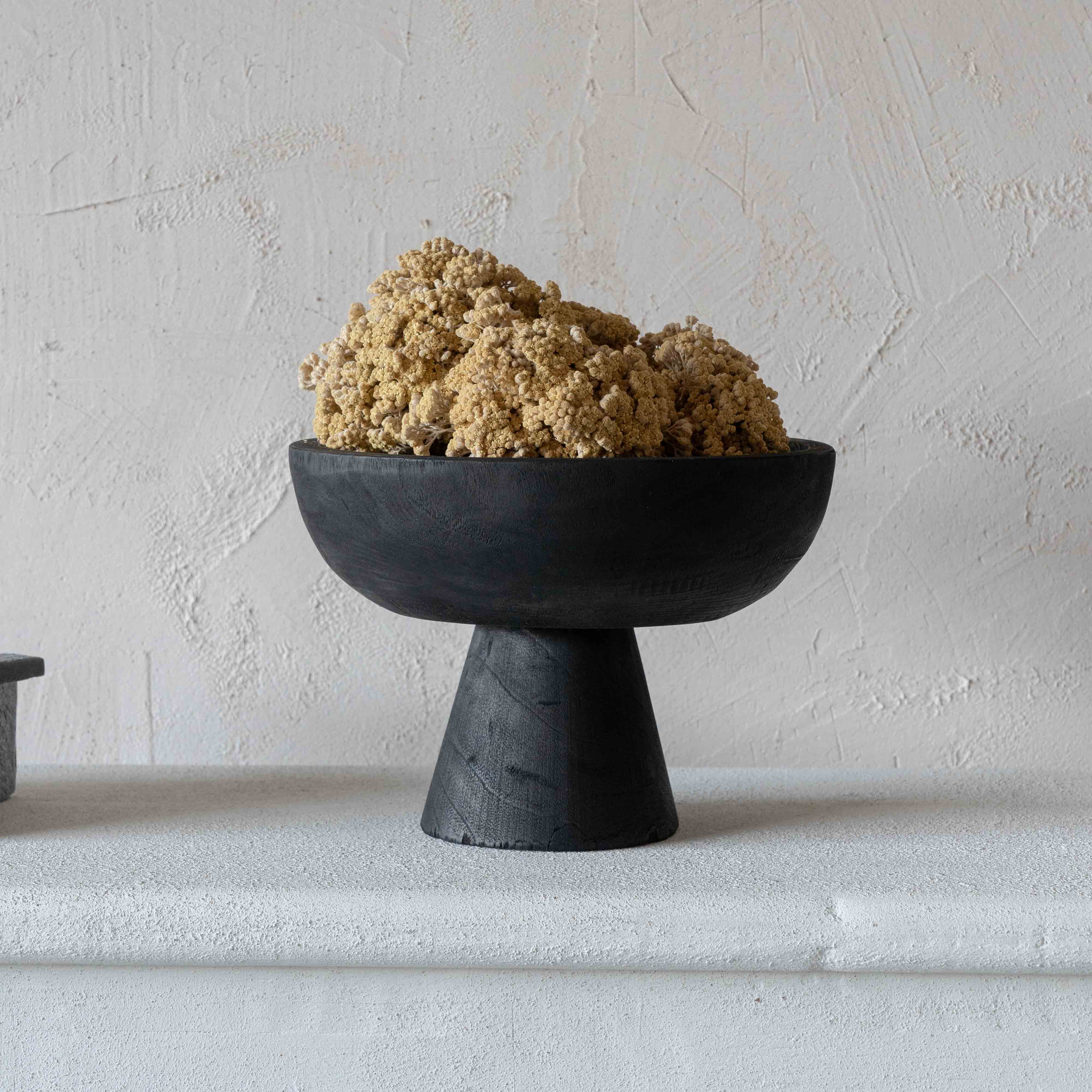 Sleek Timber Decorative Black Solid Wood Bowl With Base - Vase - WS Living Furniture Furniture Store in Dubai