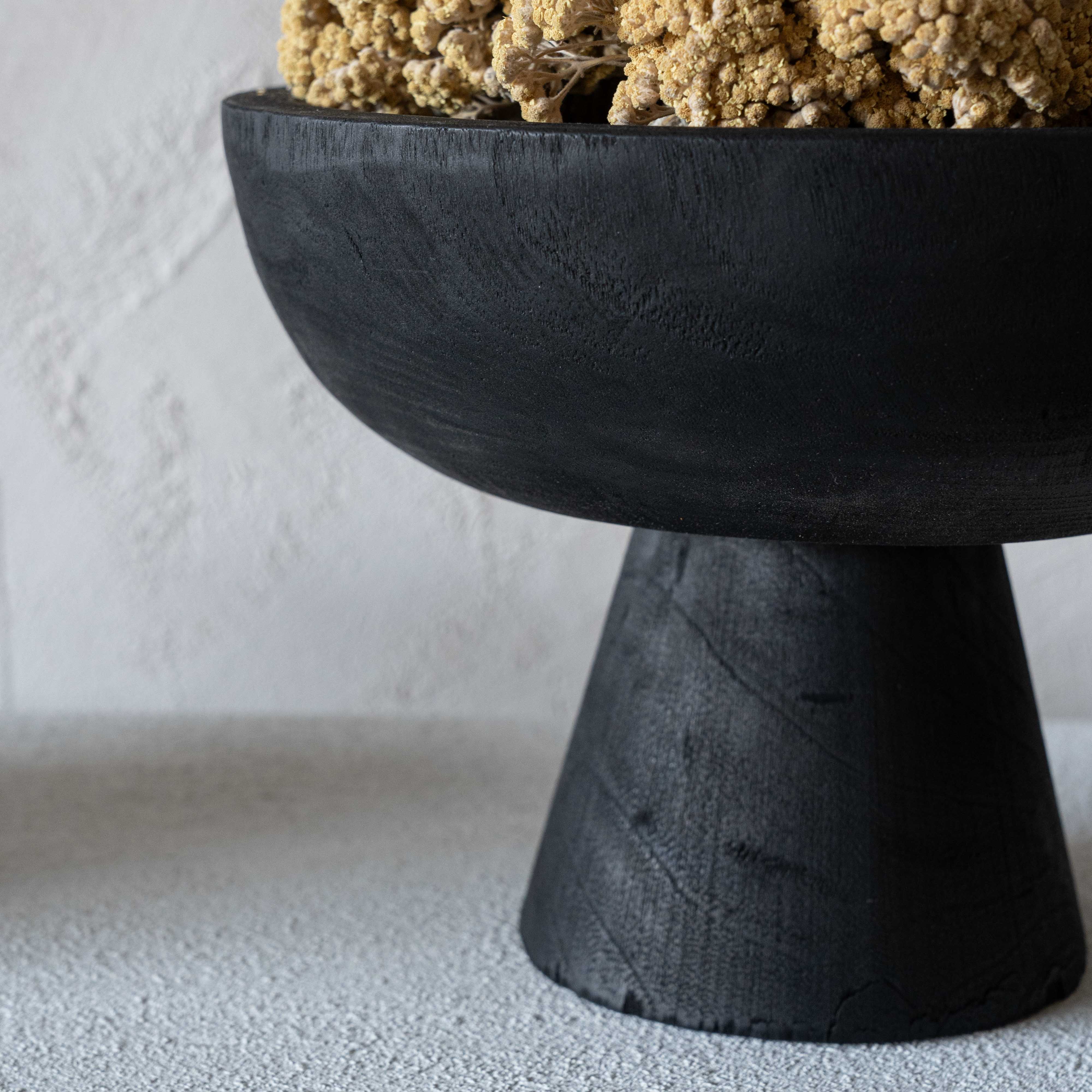 Sleek Timber Decorative Black Solid Wood Bowl With Base - Vase - WS Living Furniture Furniture Store in Dubai