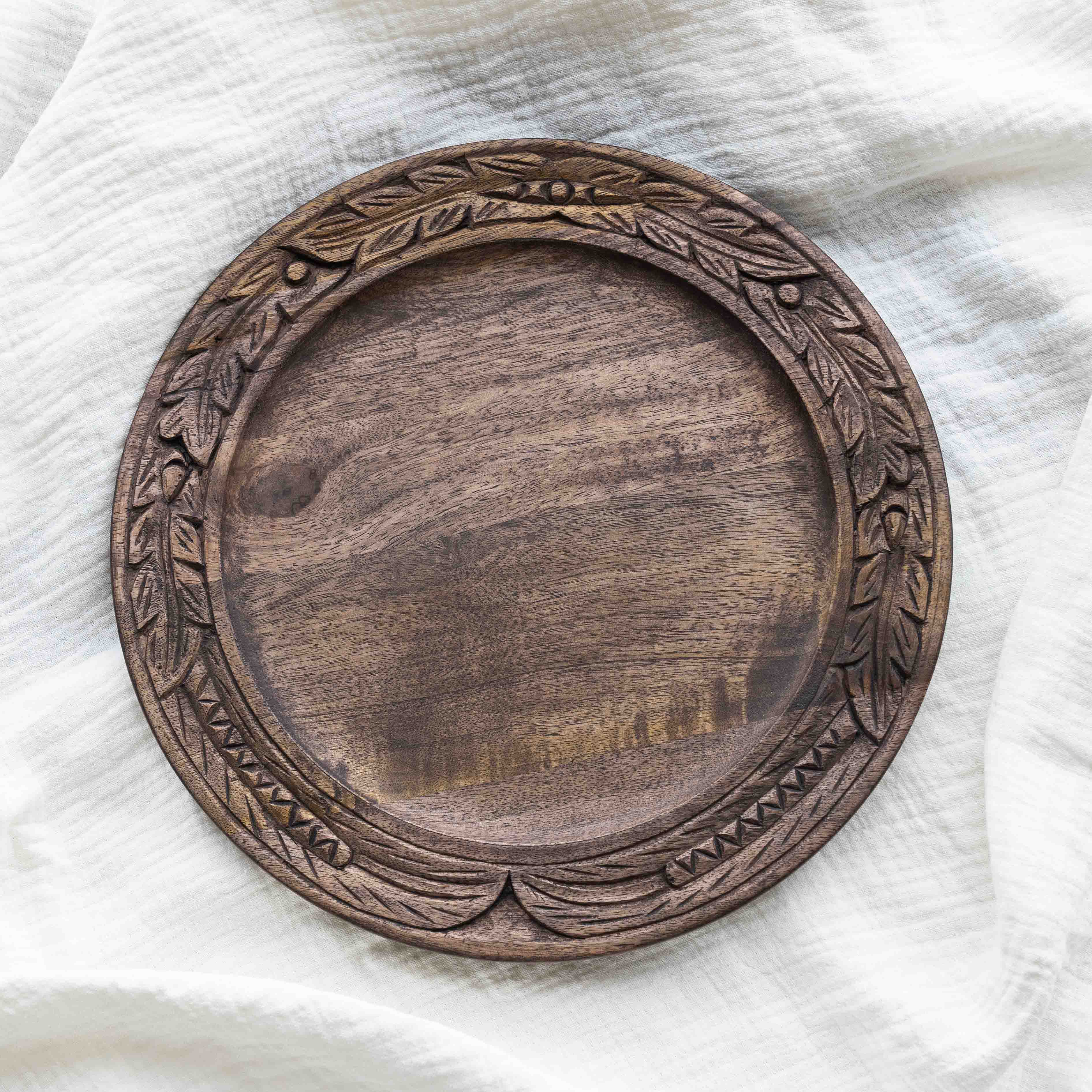 Artisan Decorative Wooden Rustic Round Tray - Tray - WS Living Furniture Furniture Store in Dubai
