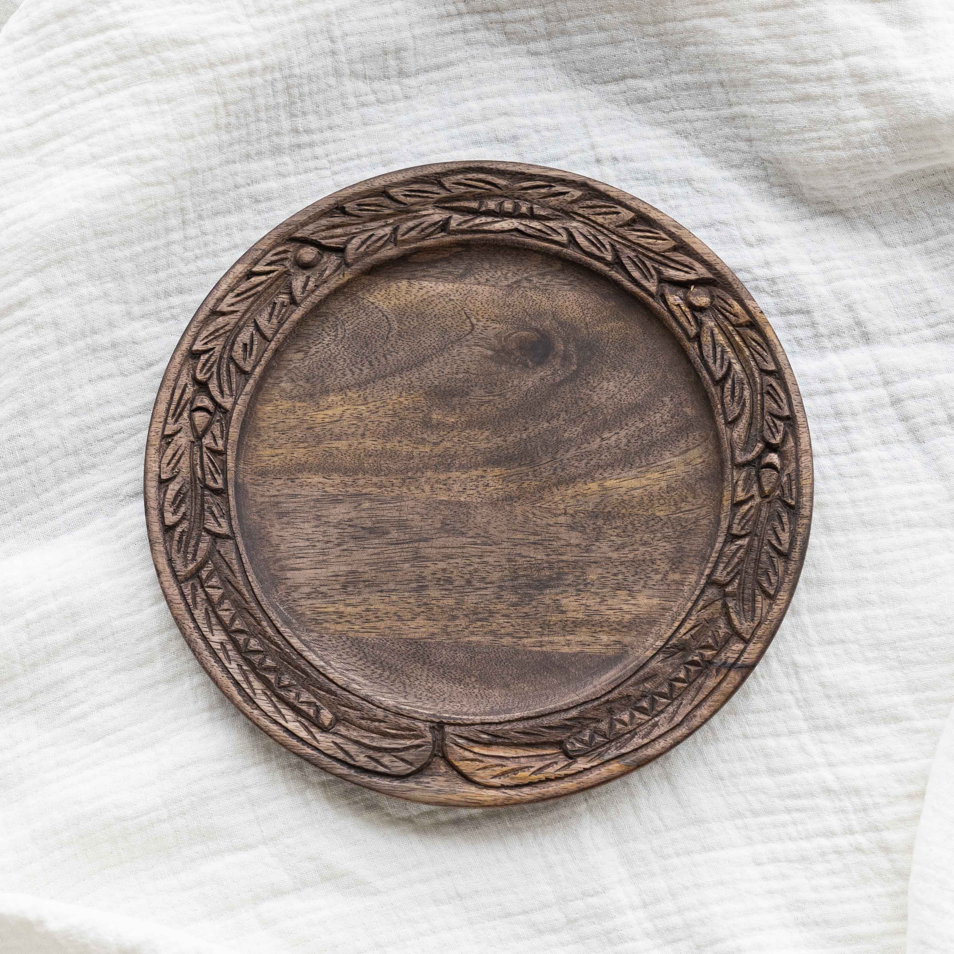 Artisan Decorative Wooden Rustic Round Tray - Tray - WS Living Furniture Furniture Store in Dubai