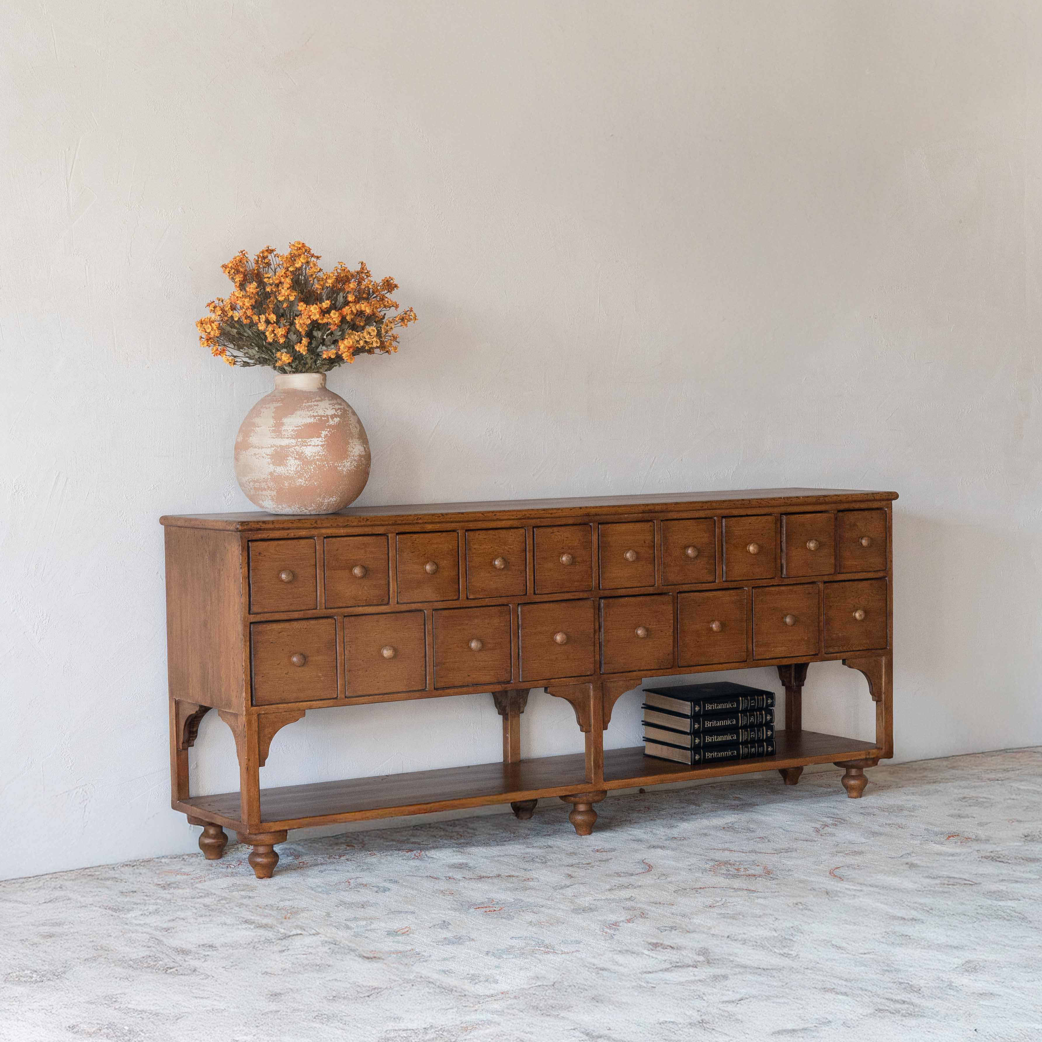 Xander Solid Oak Wood Vintage Style Sideboard & Cabinet W/18 Drawers - GD149-A