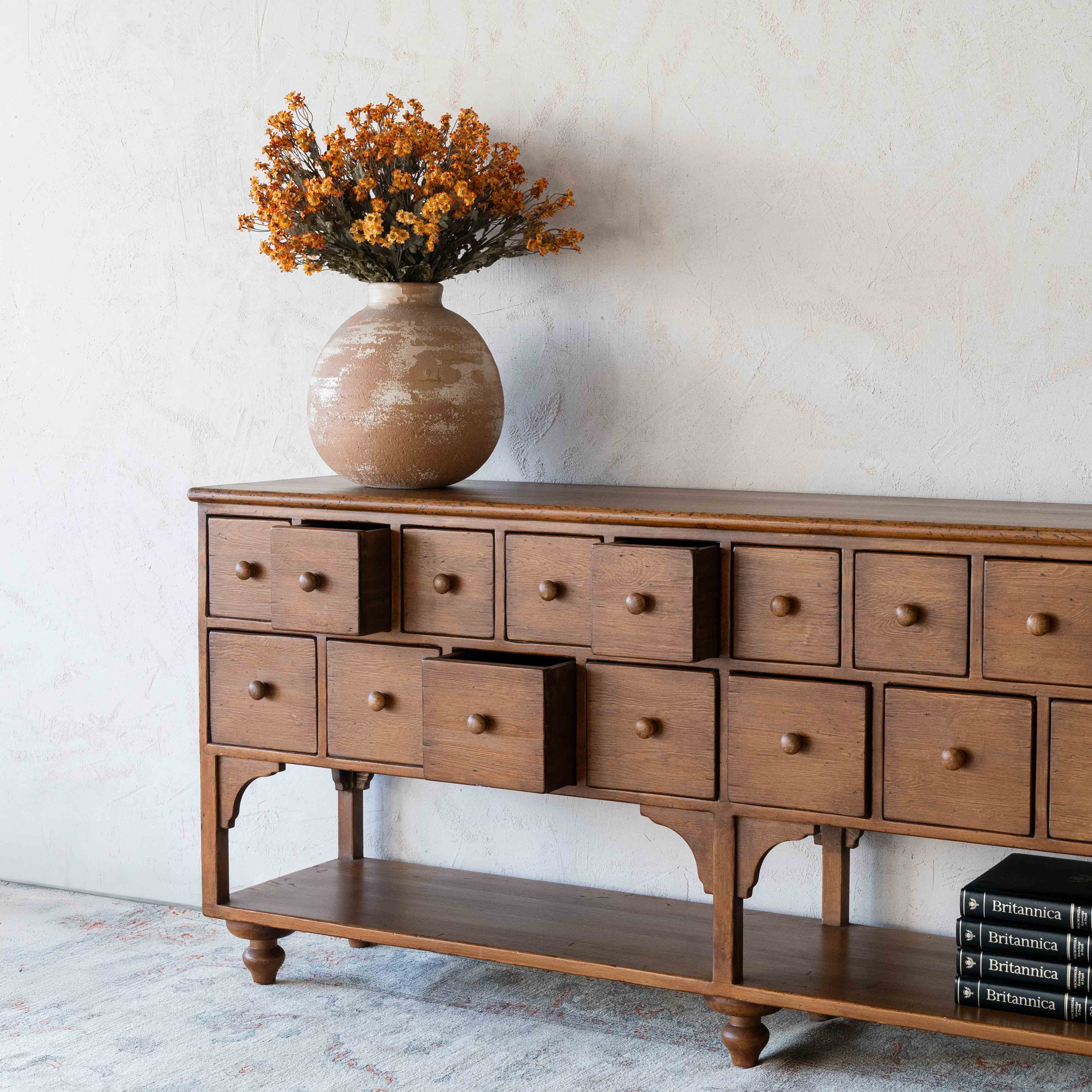 Xander Solid Oak Wood Vintage Style Sideboard & Cabinet W/18 Drawers - GD149-A
