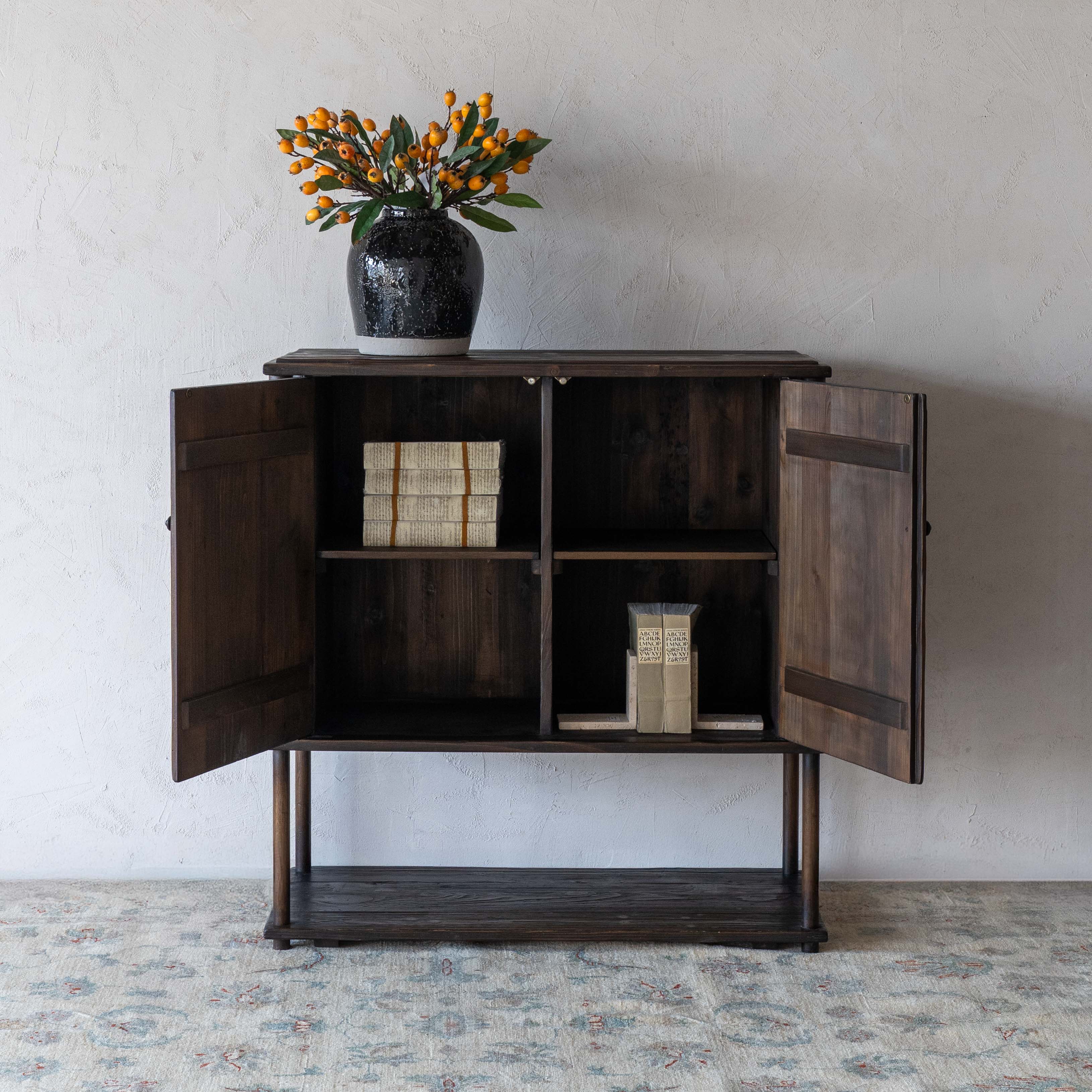 Zane Dark Solid Wood Cabinet - GO34-A - Shelves - WS Living Furniture Furniture Store in Dubai
