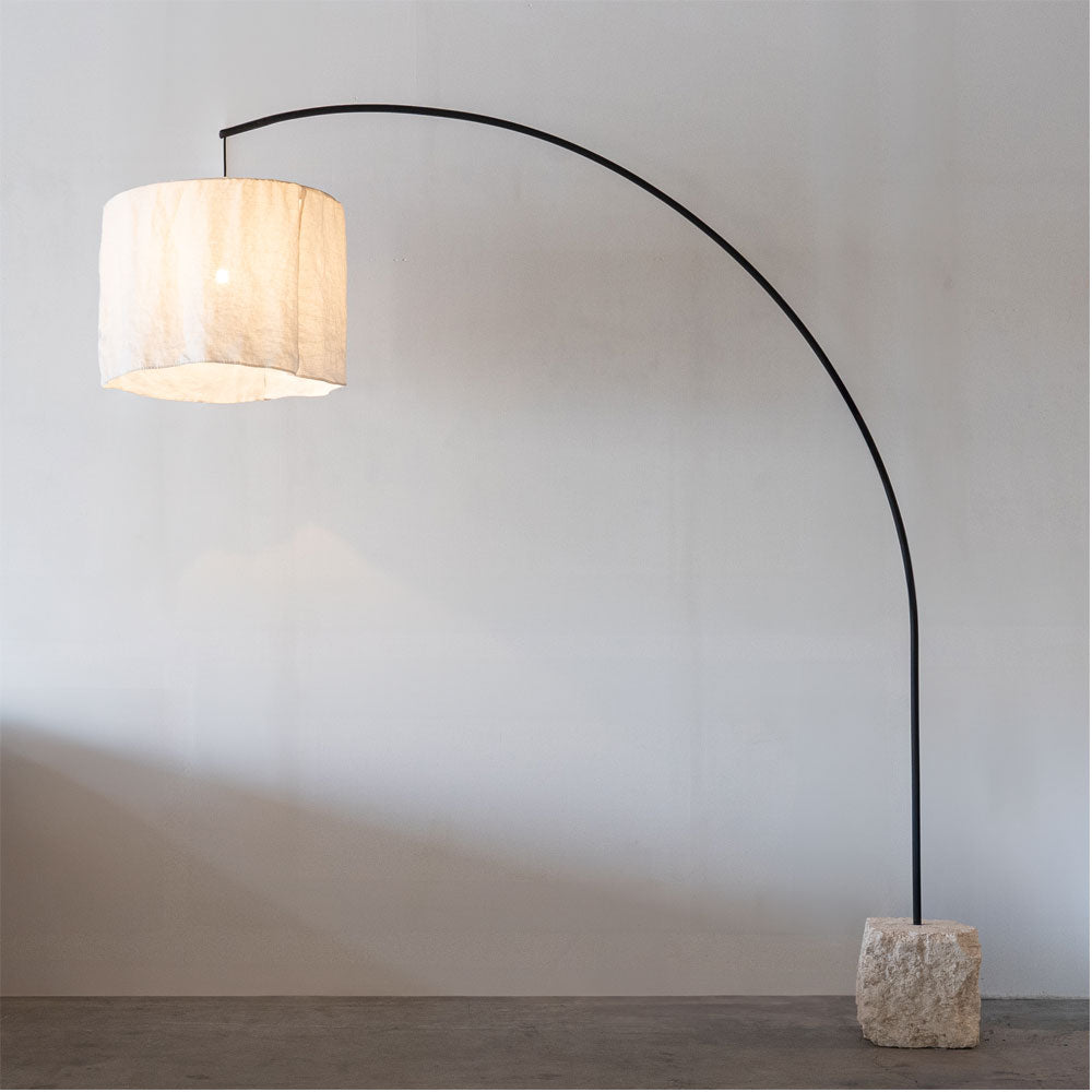 Arc Floor Lamp - Stone Base and Fabric Shade - Floor Lamp - WS Living Furniture  Furniture Store in Dubai
