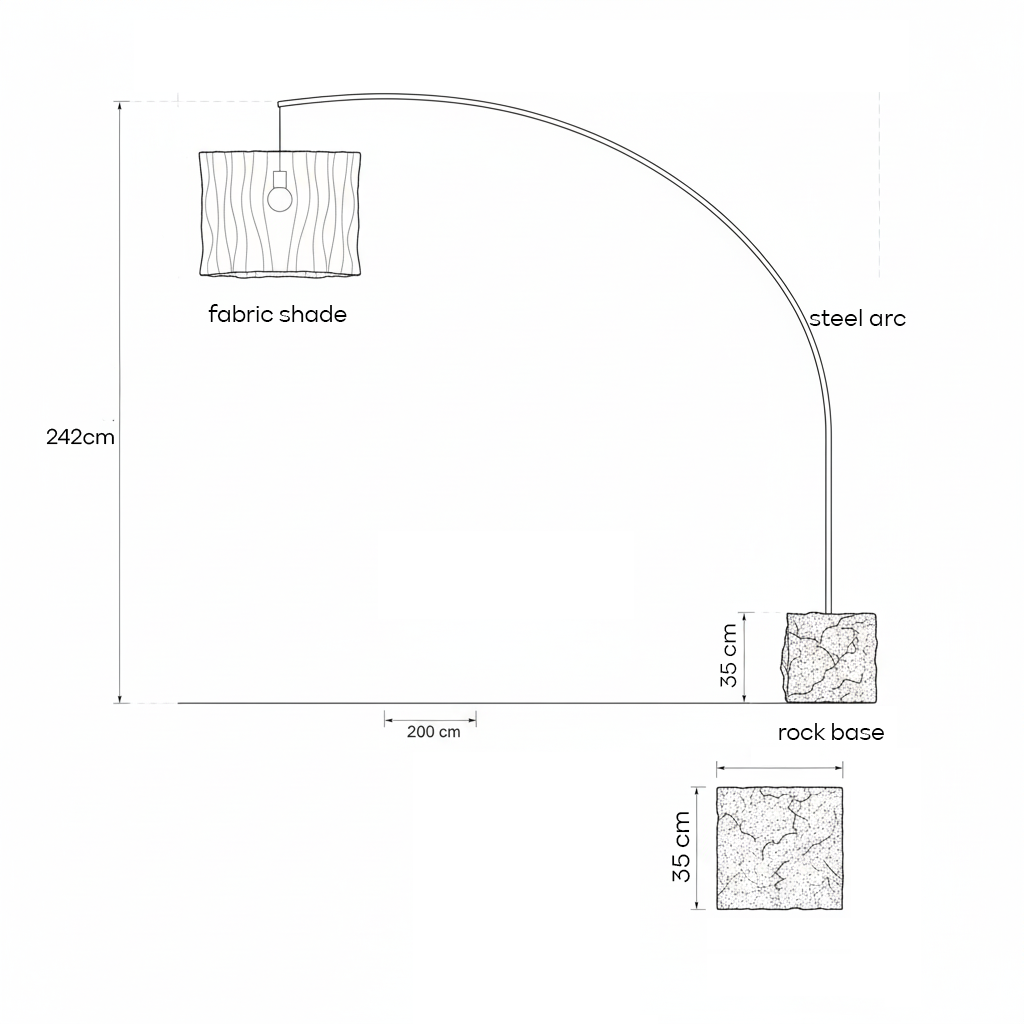 Arc Floor Lamp - Stone Base and Fabric Shade