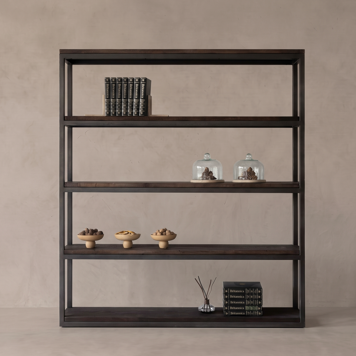 Nordic - Dark Wood Industrial Bookshelf Cabinet - LARGE