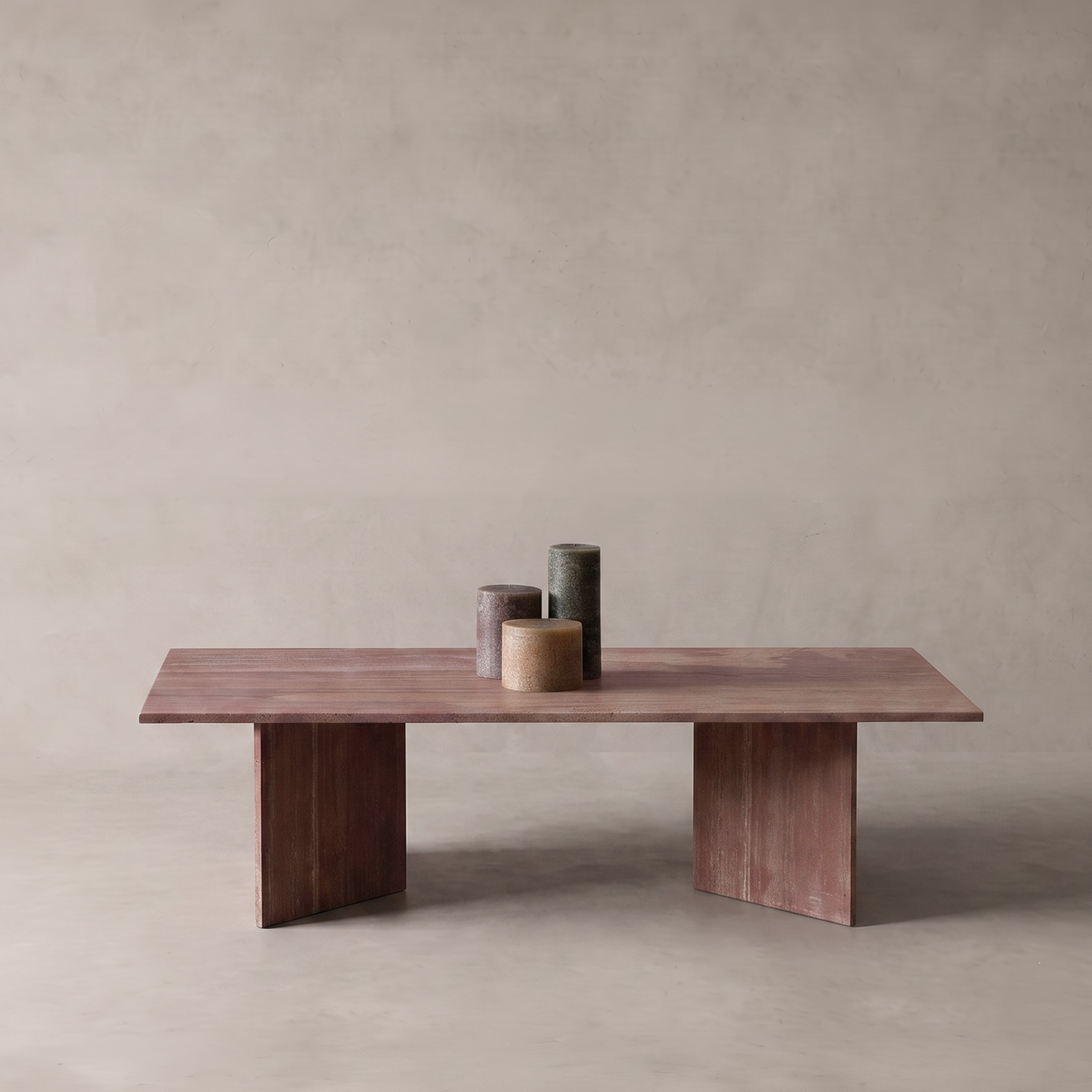 Palm Rectangle Pink Travertine Marble Coffee Table
