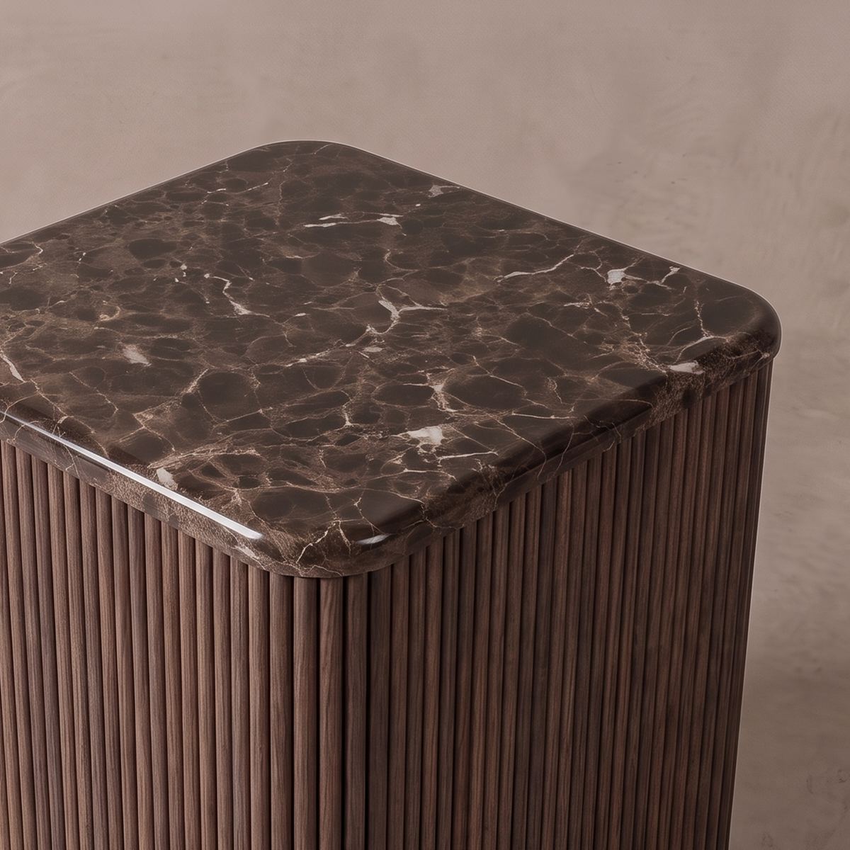 Infinity Dark Emperador Marble SIDE Table - WALNUT