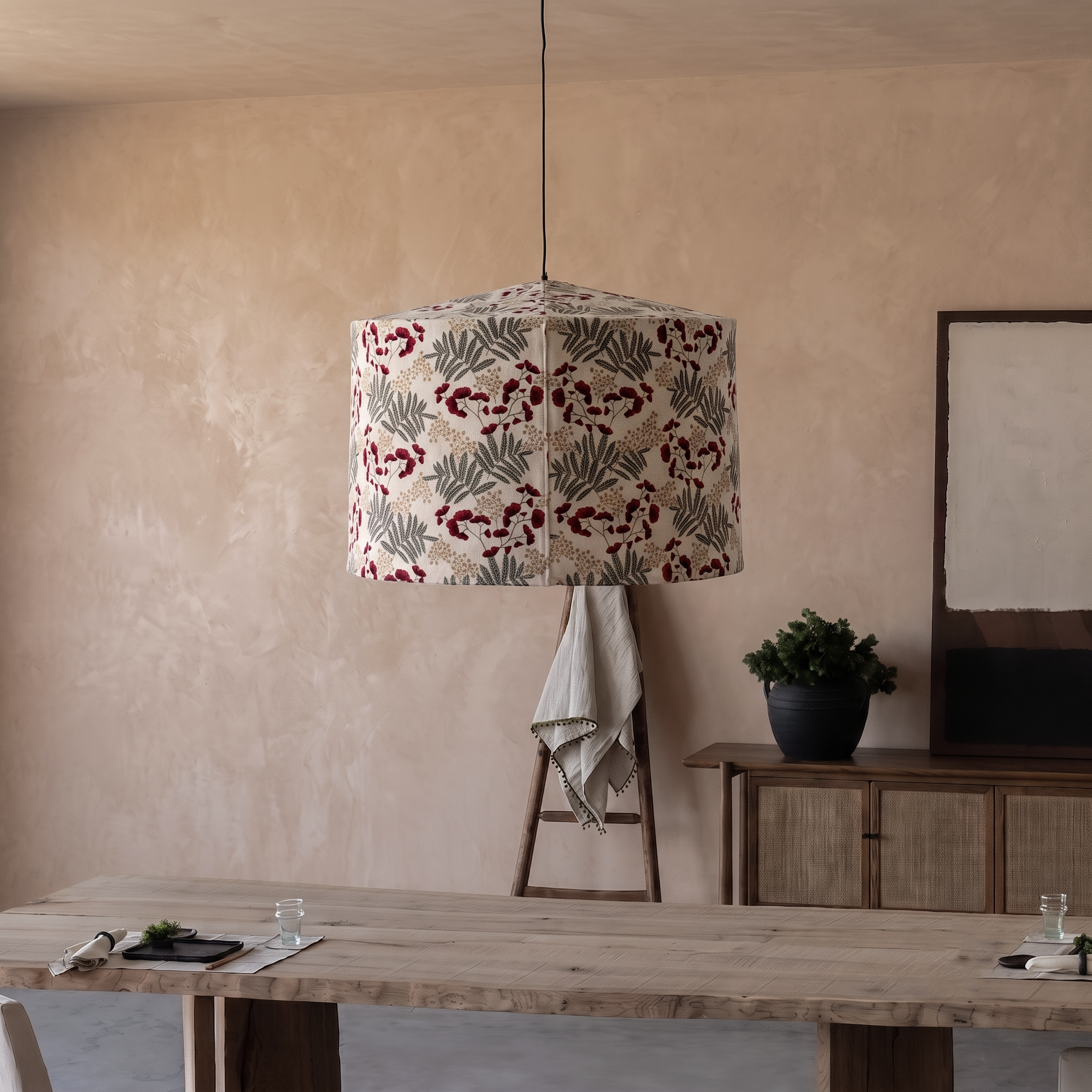 Ikou Floral Minimalist Fabric Pendant Lamp