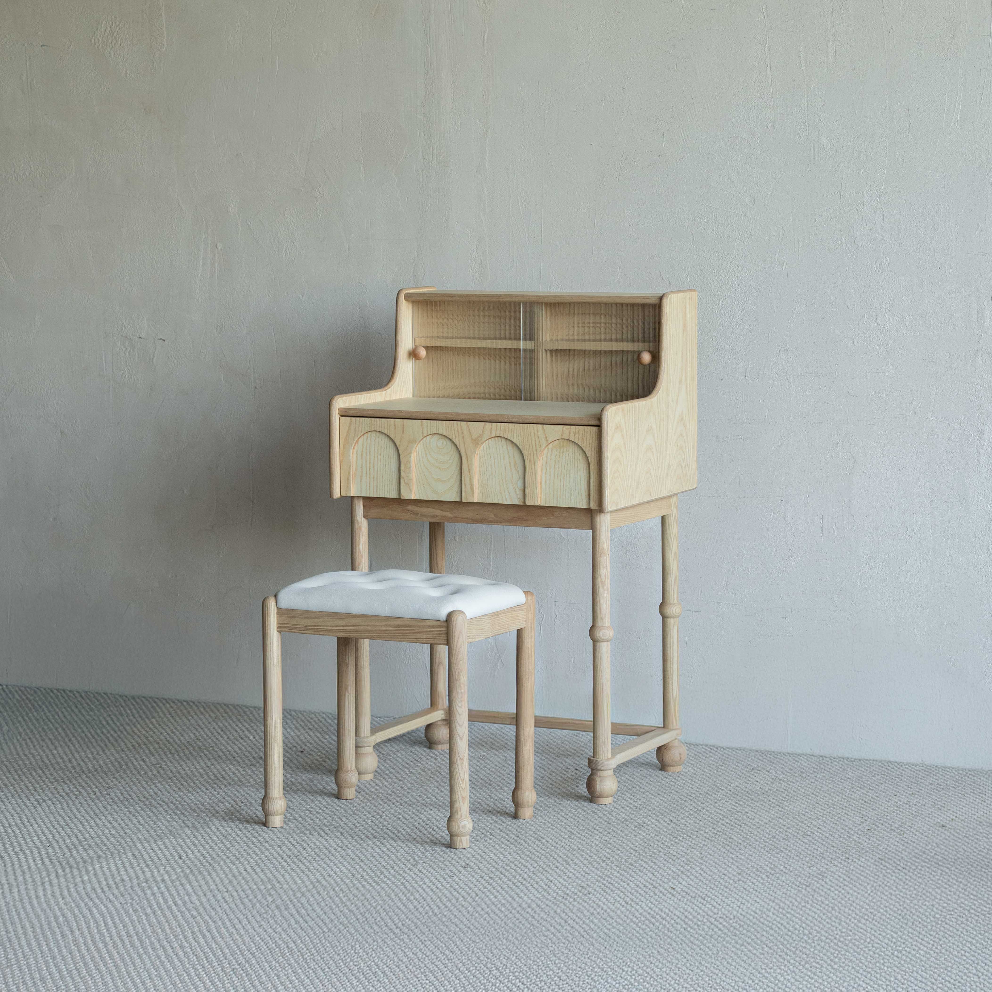 Mavrin Arched Mid Century Dressing Table With Stool - NATURAL - Dressing Table - WS Living Furniture Furniture Store in Dubai