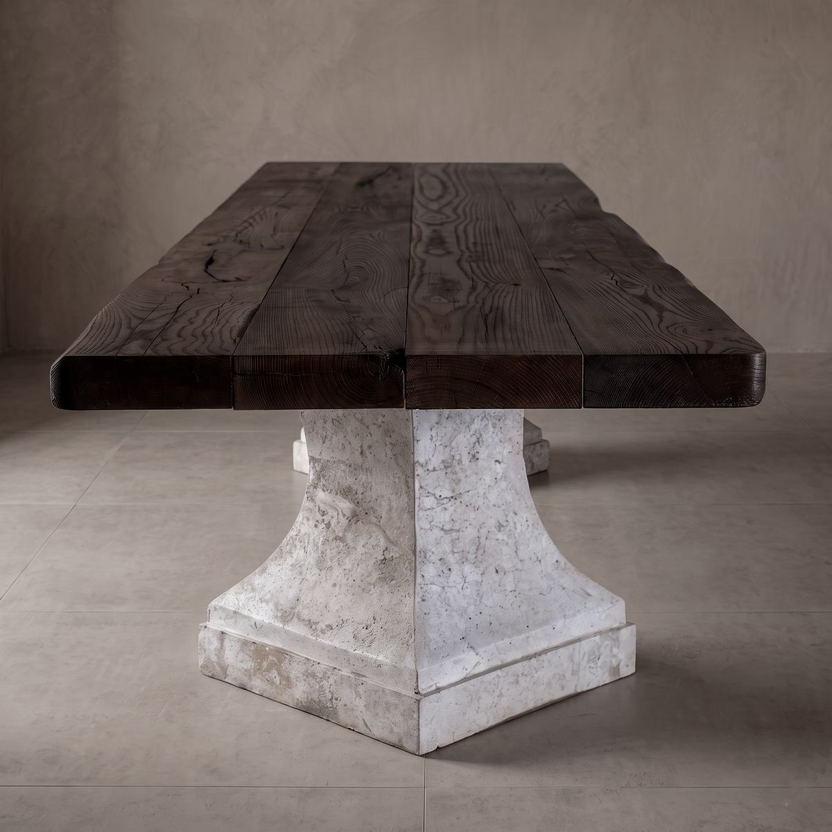 Agora Solid Oak & Carved Stone Long Dining Table