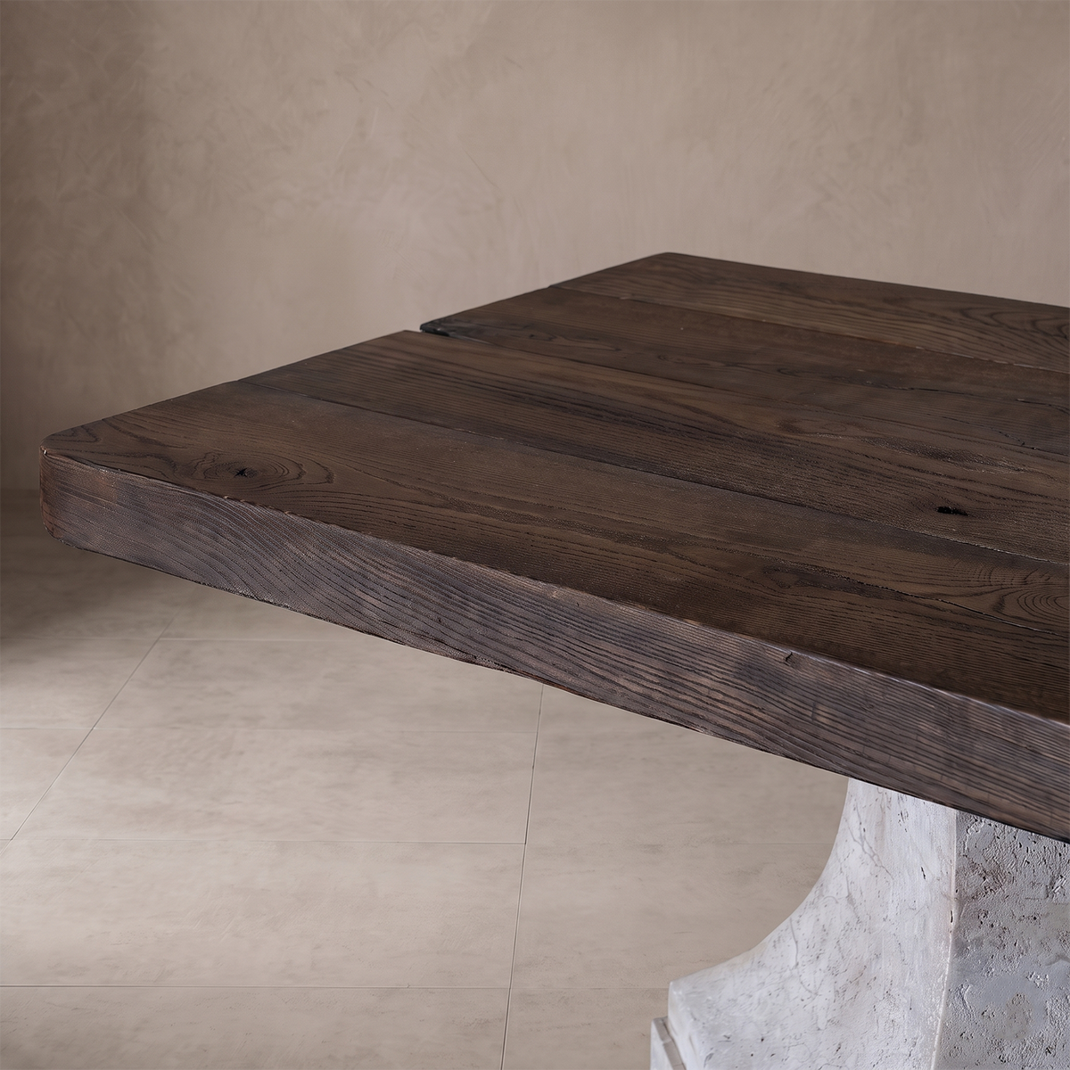 Agora Solid Oak & Carved Stone Long Dining Table