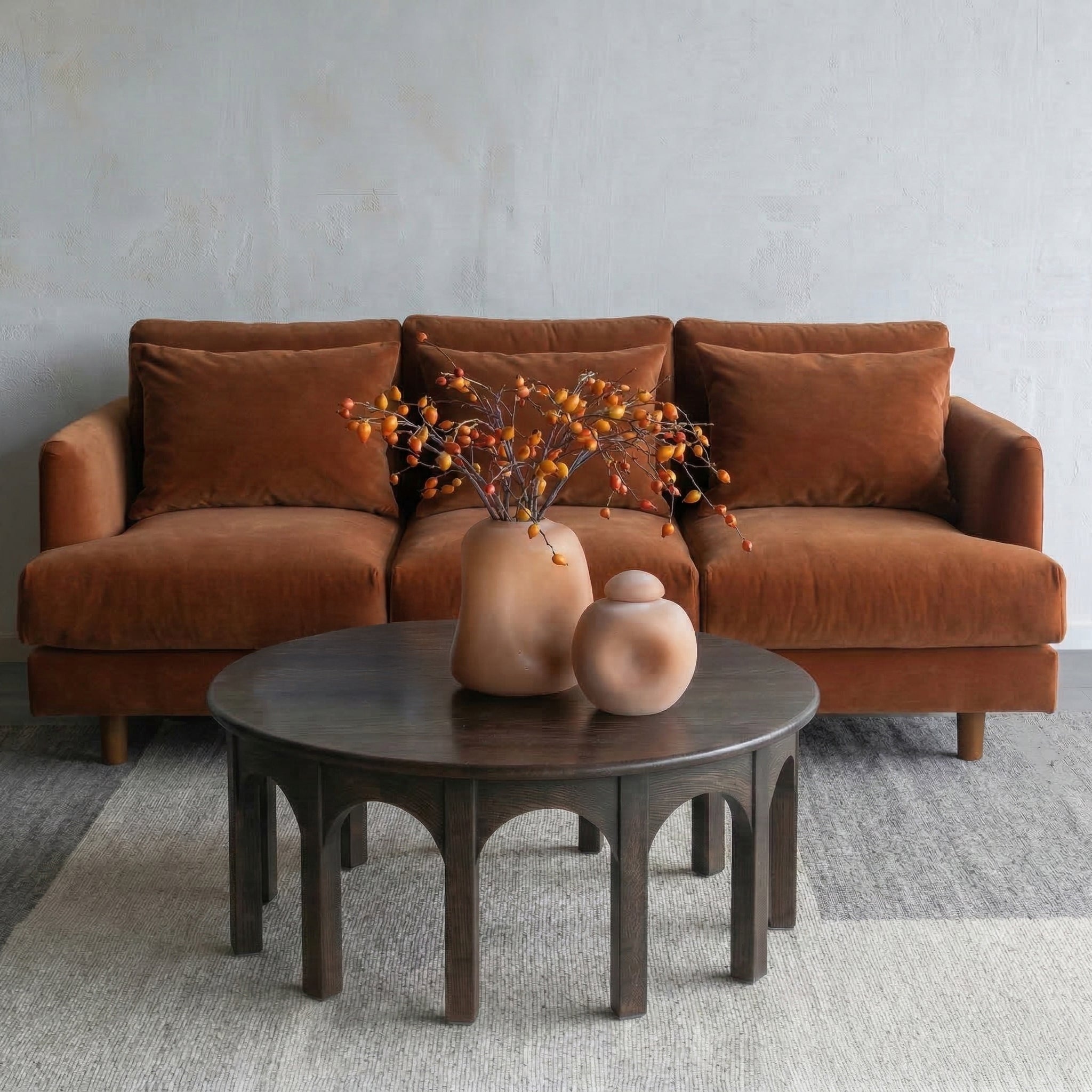 Nest Cotton Velvet Modern 3 Seater Sofa - ORANGE