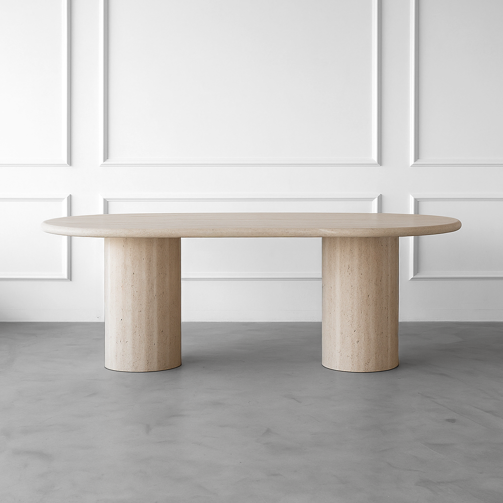 Palm Travertine Marble Oval Dining Table - Dining Table - WS Living Furniture Furniture Store in Dubai