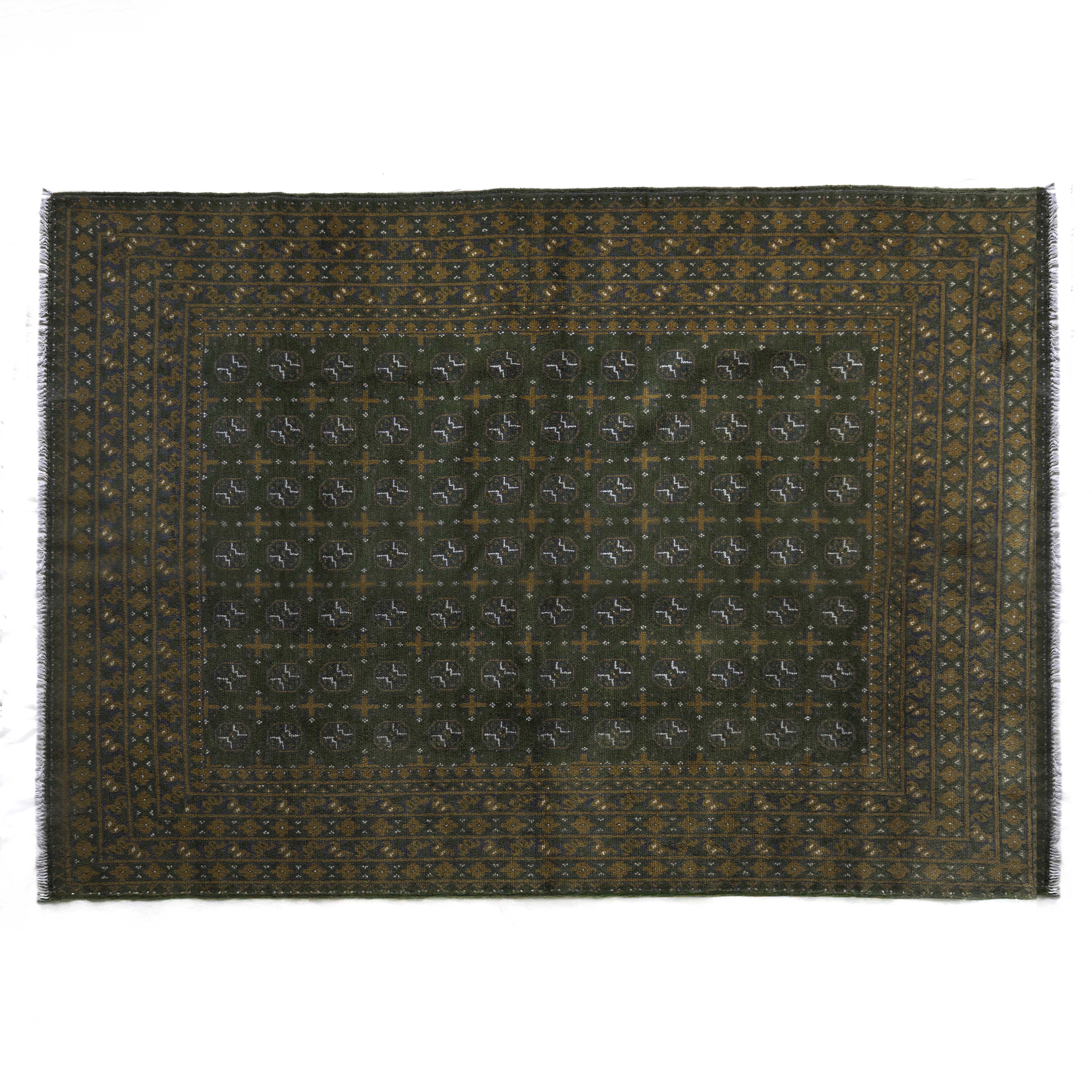 Olive Patina Vintage Anatolian Afghan Rug 202x292cm