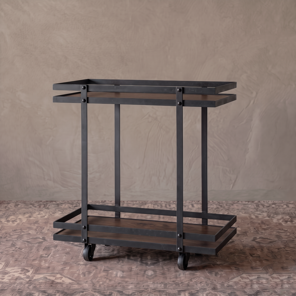 Nordic Urban Wood Serving Cart Trolley - DARK WALNUT