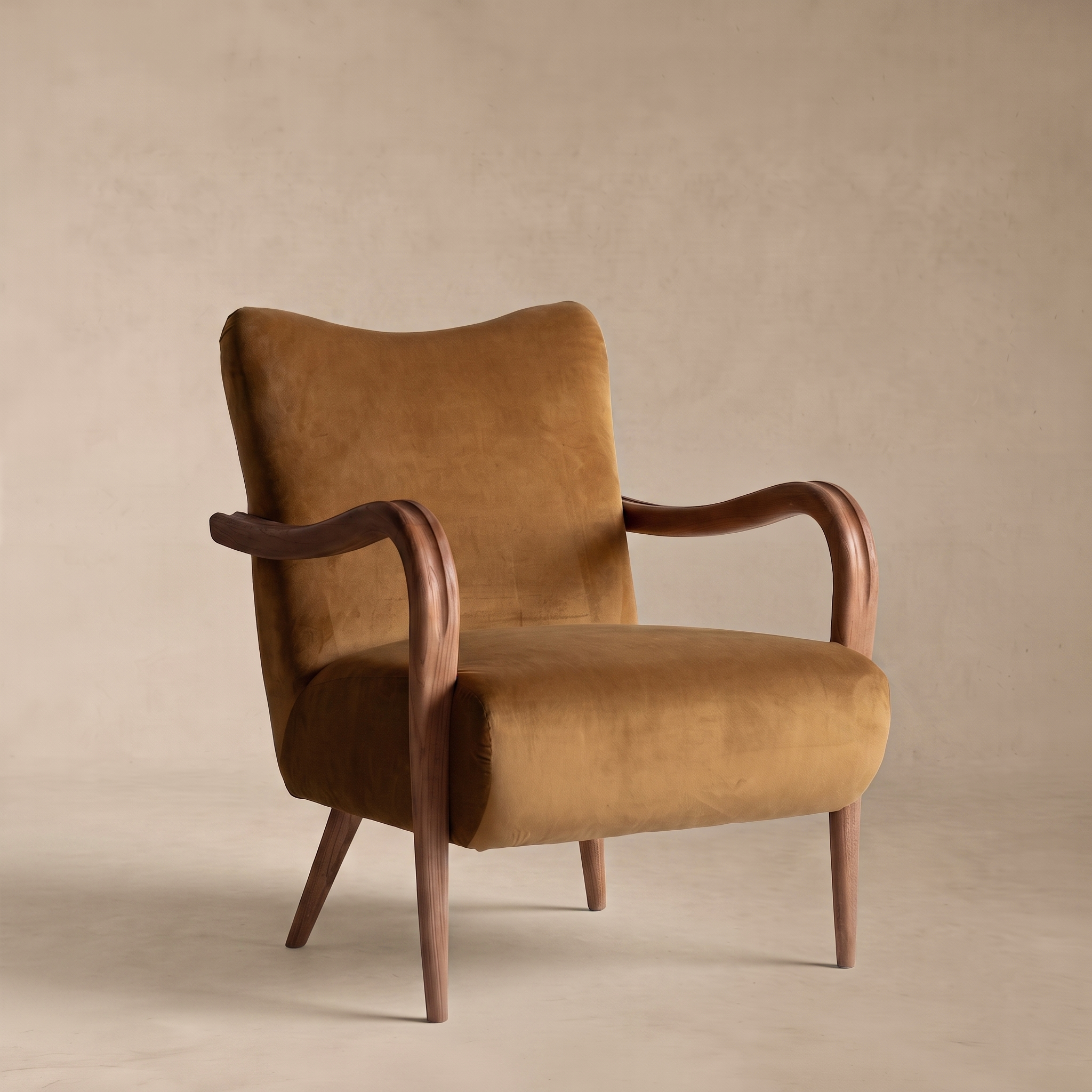 Valerio Walnut Modern Lounge Chair - MUSTARD