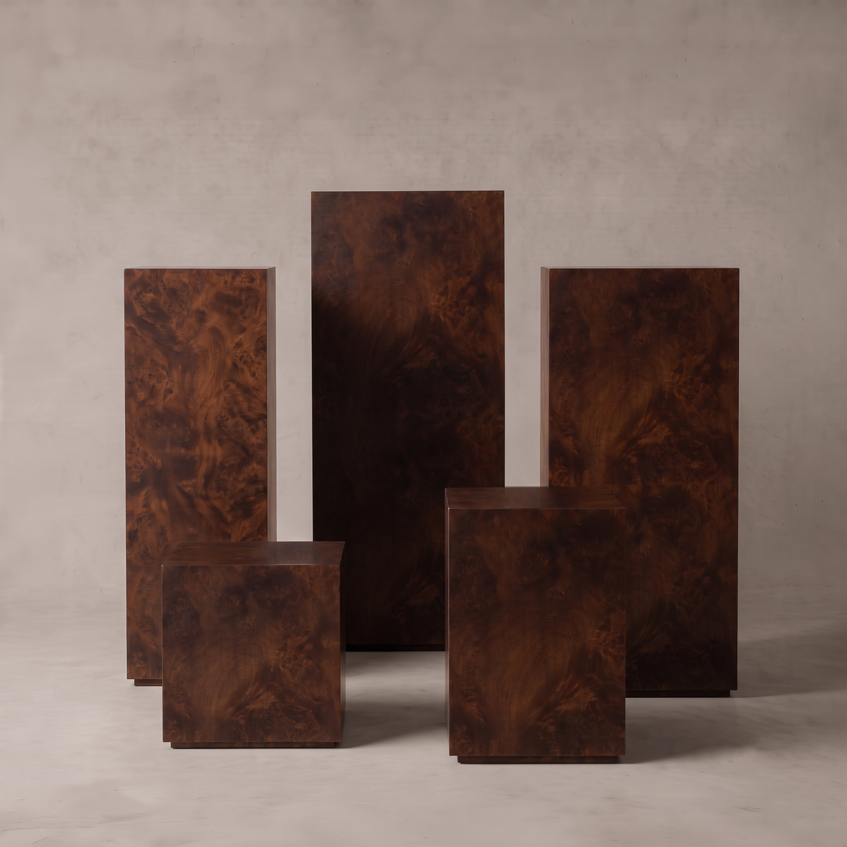 Burl Wood Walnut- Custom Size Pedestal & Side Table