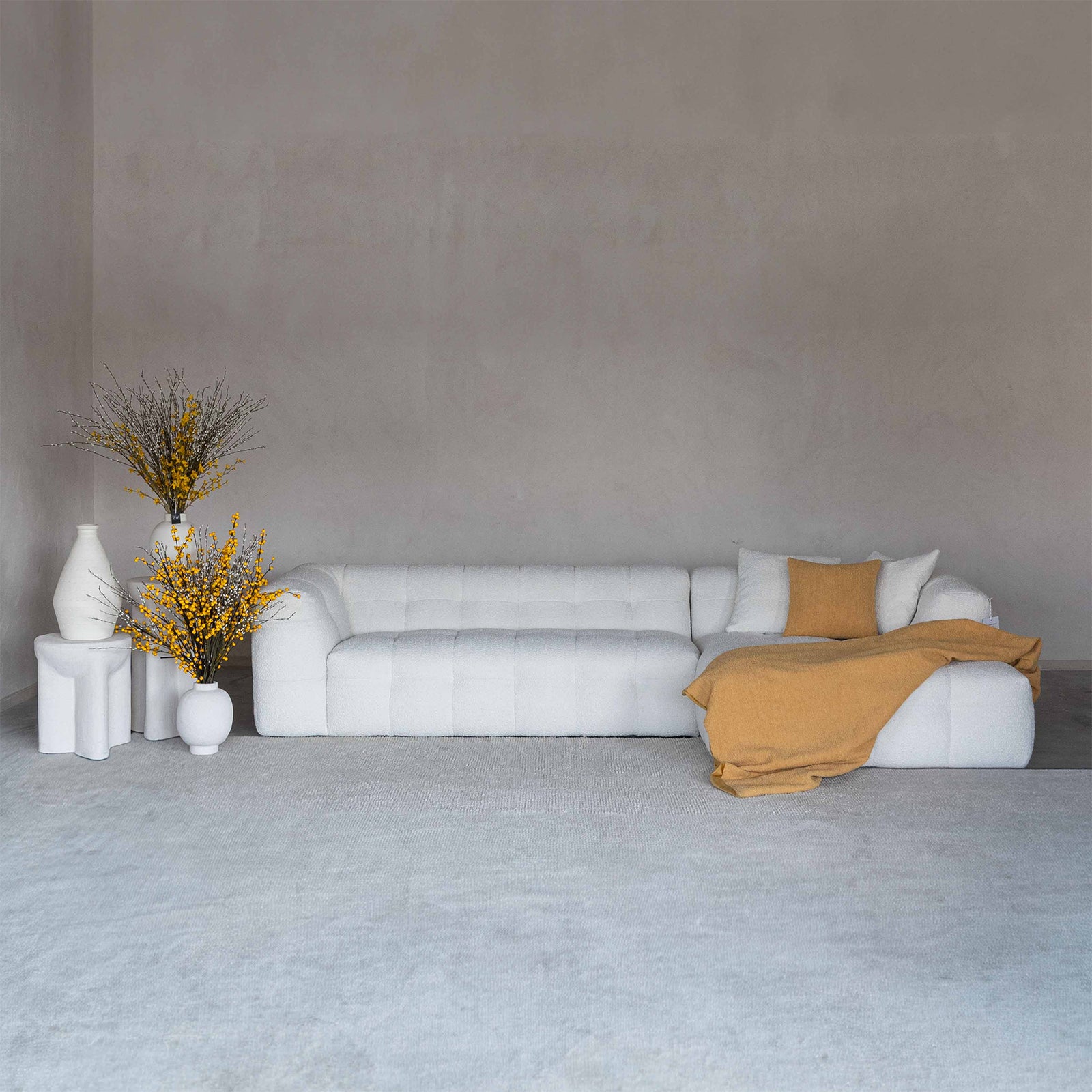 Pina White Boucle Right Side Corner & L Shape Sofa - Sofas - WS Living - UAE Modern Home Furniture Stores in Dubai