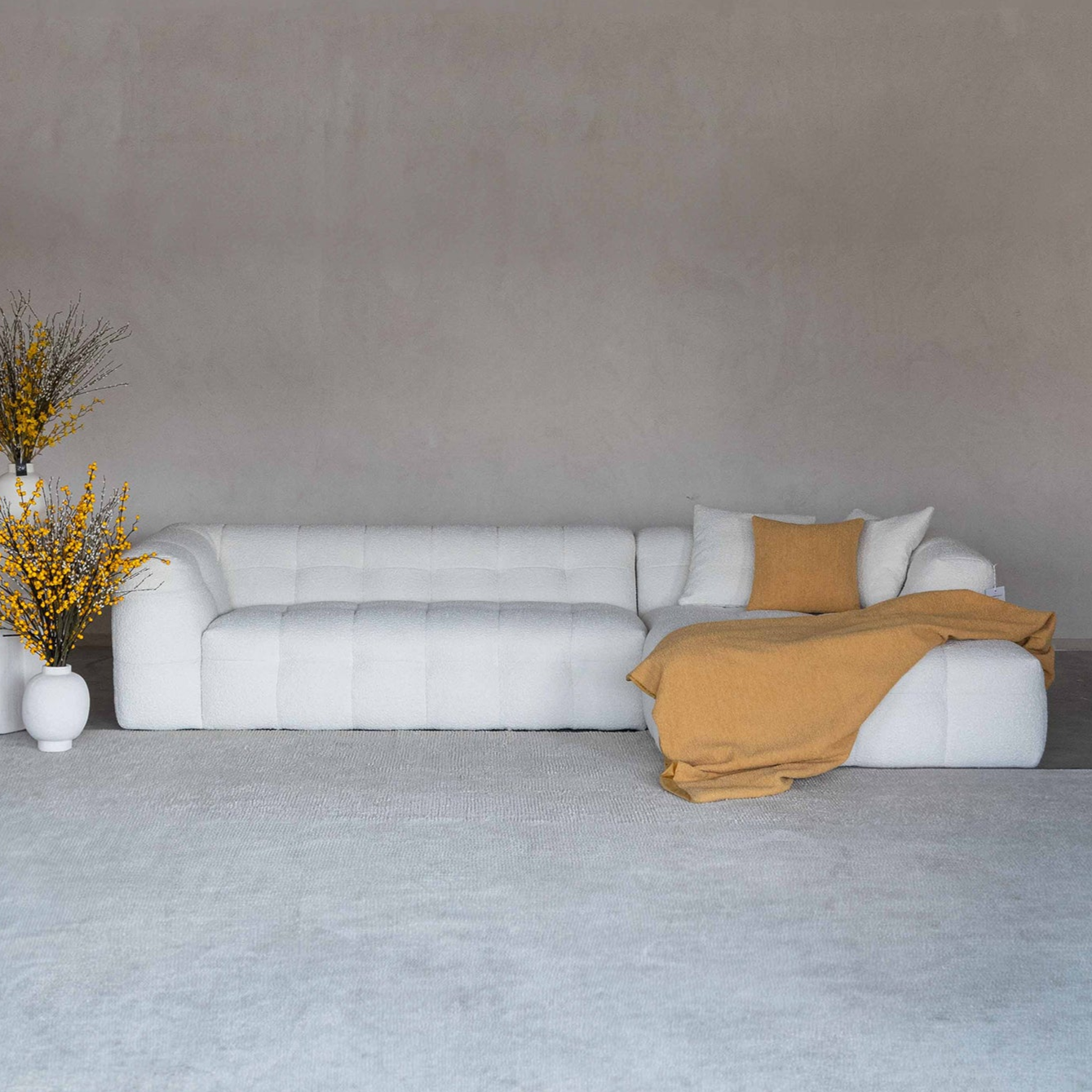 Pina White Boucle Right Side Corner & L Shape Sofa