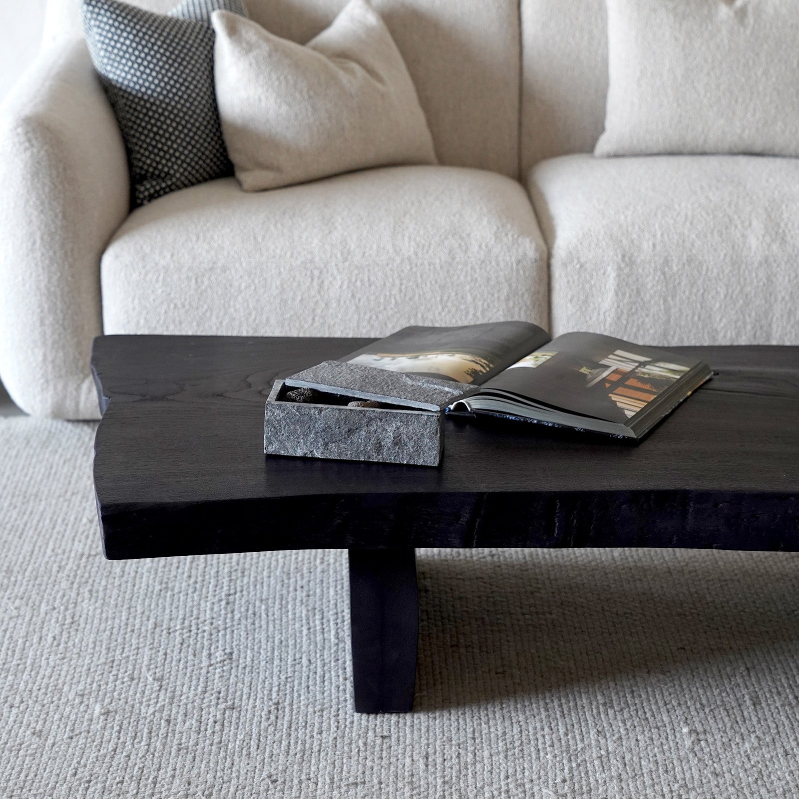 Ikou Handcrafted Black Solid Wood - Live Edge Coffee Table - Coffee Tables - WS Living - UAE Wood and steel Furnitures in Dubai