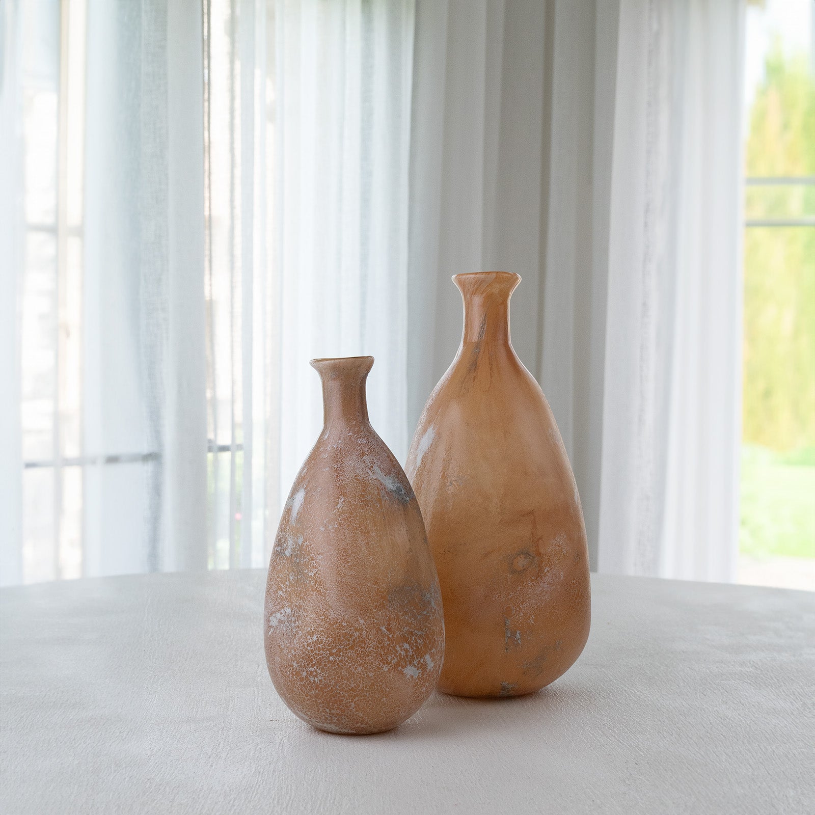 Peach and Cream Decorative Glass Vase Open Top