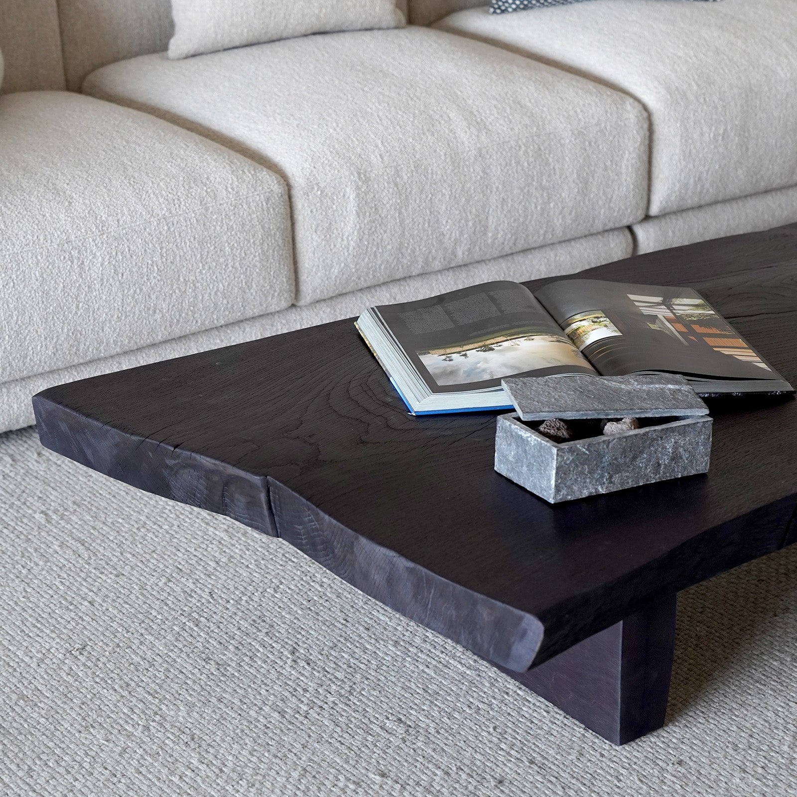 Ikou Handcrafted Black Solid Wood - Live Edge Coffee Table - Coffee Tables - WS Living - UAE Wood and steel Furnitures in Dubai