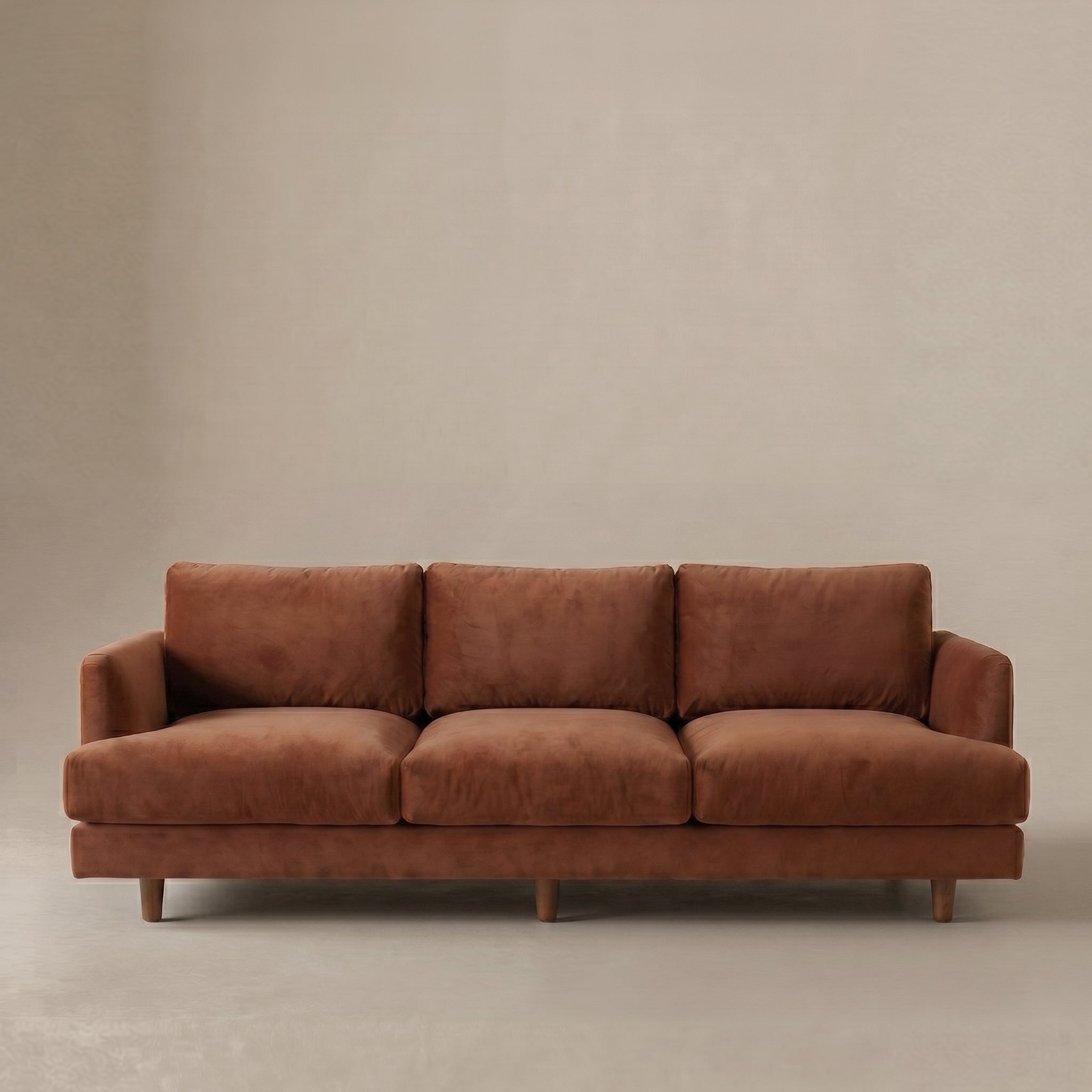 Nest Cotton Velvet Modern 3 Seater Sofa - ORANGE
