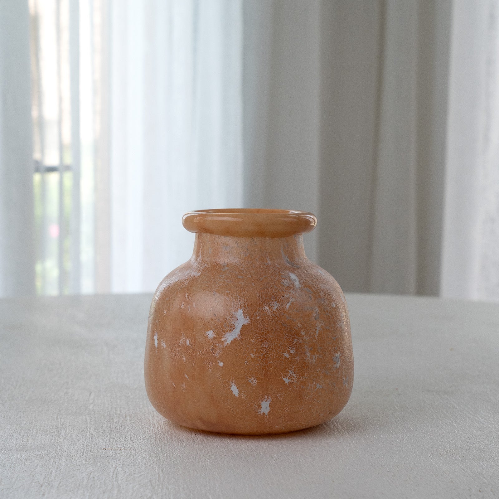 Peach and Cream Round Decorative Glass Vase Open Top - 23RXAU118