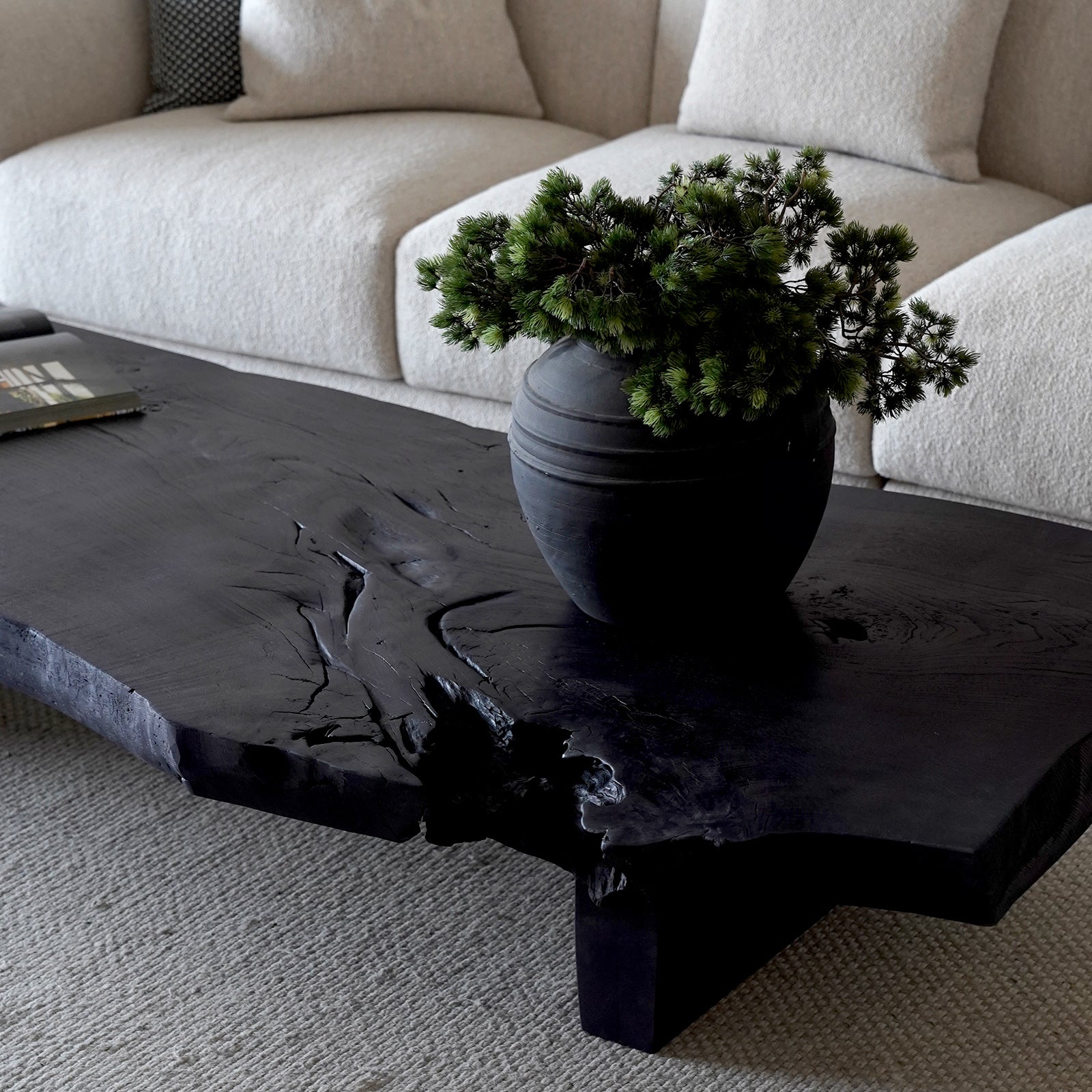 Ikou Handcrafted Black Solid Wood - Live Edge Coffee Table - Coffee Tables - WS Living - UAE Wood and steel Furnitures in Dubai