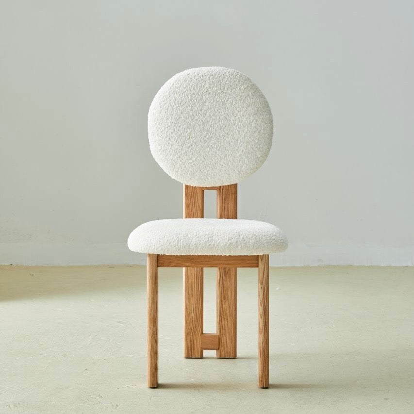 Mid-Century Modern Solid Wood & White Boucle Dining Chair ( Pre-Order 60Days Delivery)