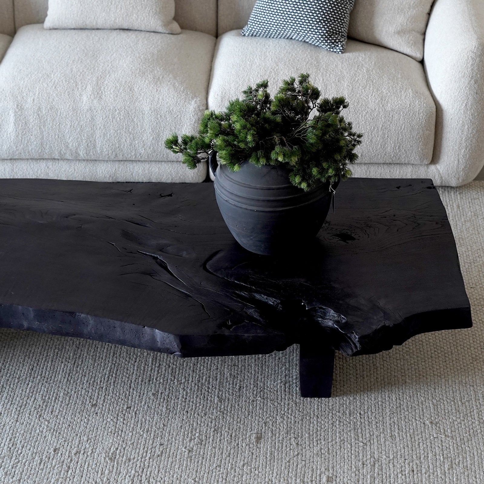 Ikou Handcrafted Black Solid Wood - Live Edge Coffee Table - Coffee Tables - WS Living - UAE Wood and steel Furnitures in Dubai