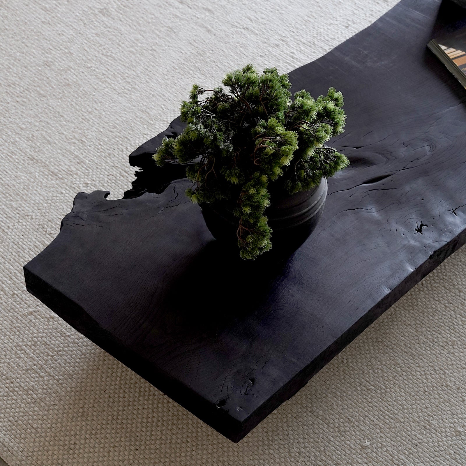 Ikou Handcrafted Black Solid Wood - Live Edge Coffee Table - Coffee Tables - WS Living - UAE Wood and steel Furnitures in Dubai