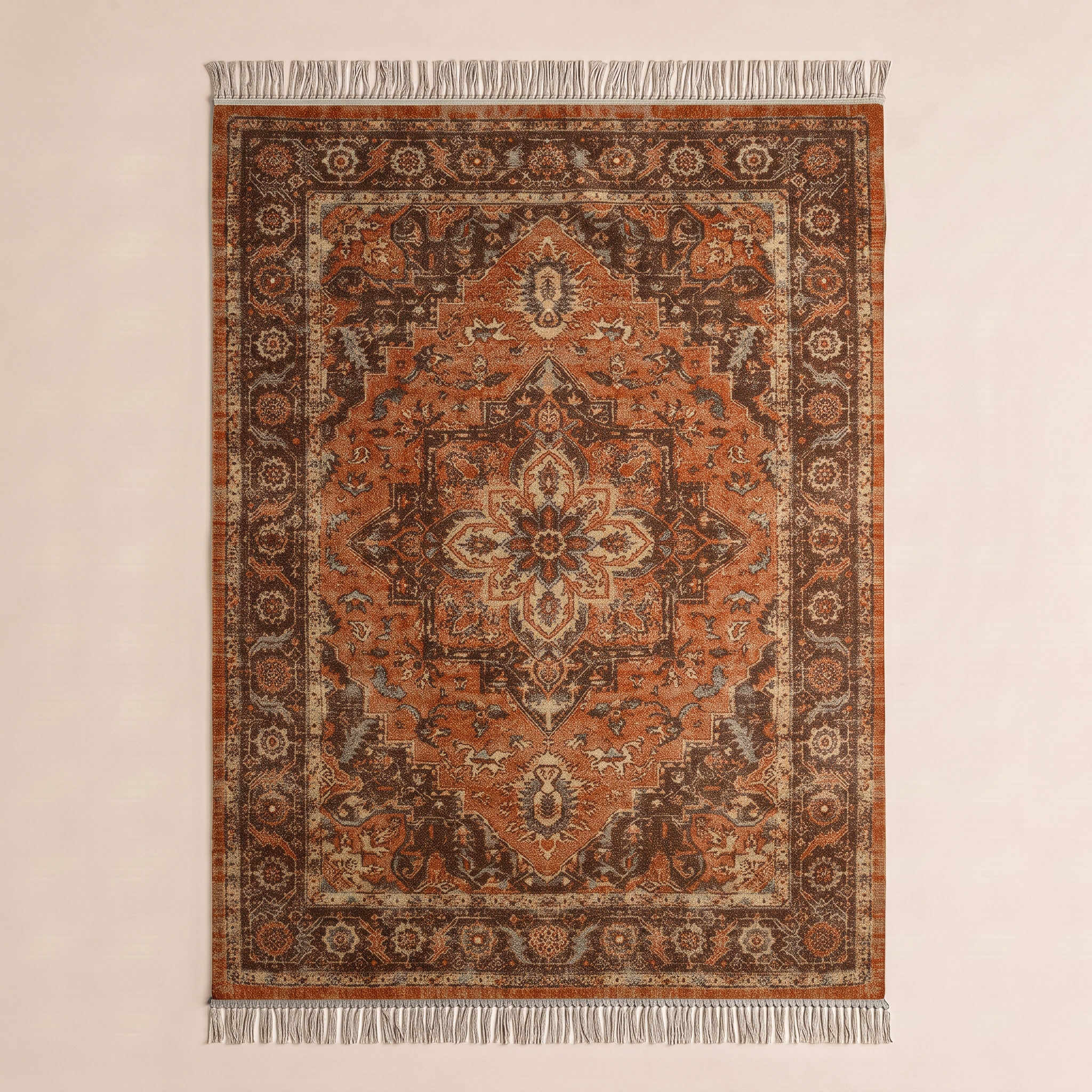 Vintage Terracotta Soft Cotton Chenille Rug - (A10828)