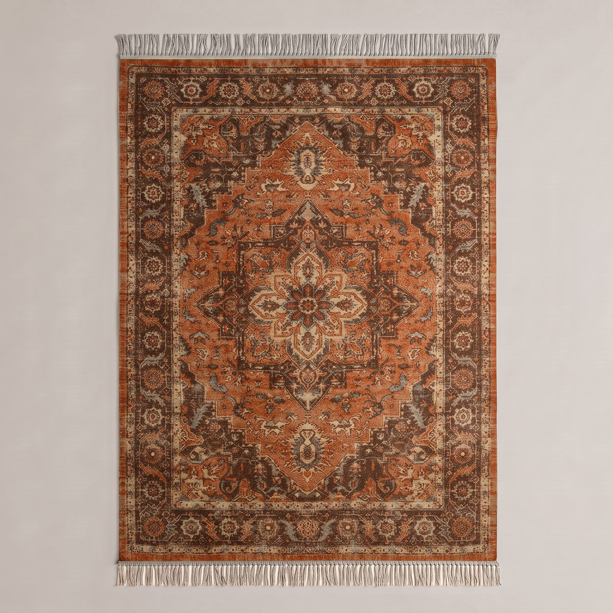 Vintage Terracotta Soft Cotton Chenille Rug - (A10828)