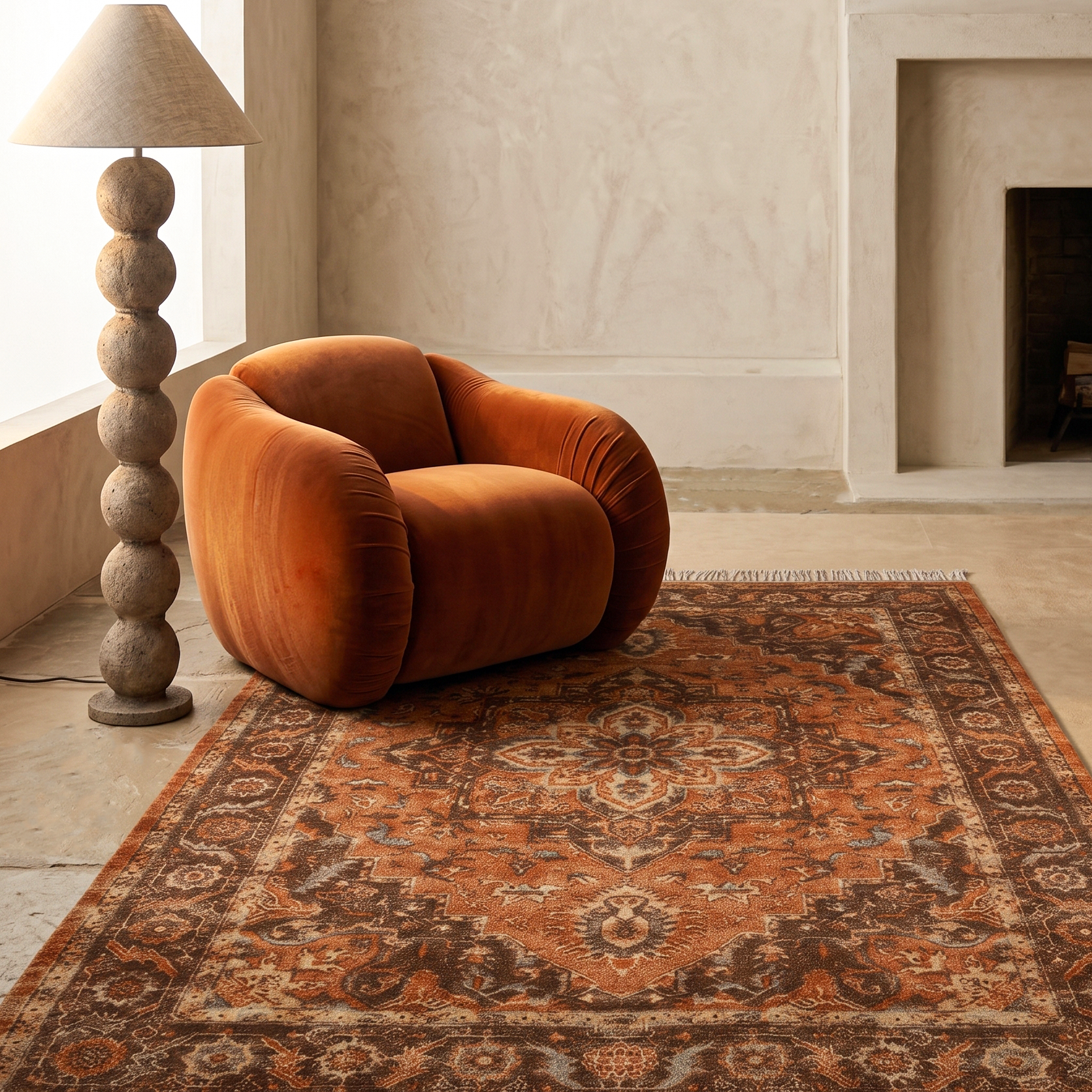 Vintage Terracotta Soft Cotton Chenille Rug - (A10828)