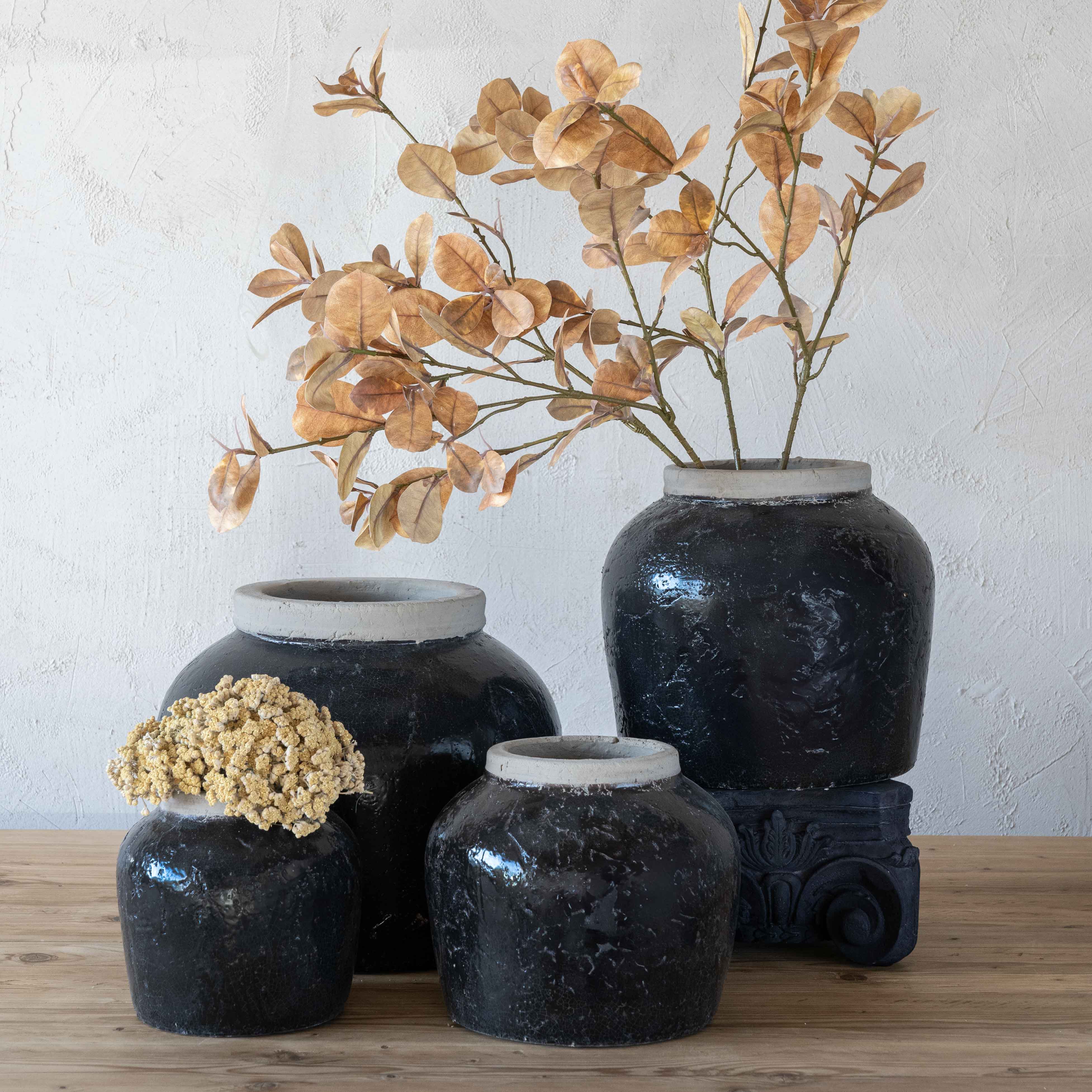 Vessel Decorative Black Ceramic Vase | Flower Pot - Vase - WS Living - UAE Modern Home Furniture Stores in Dubai