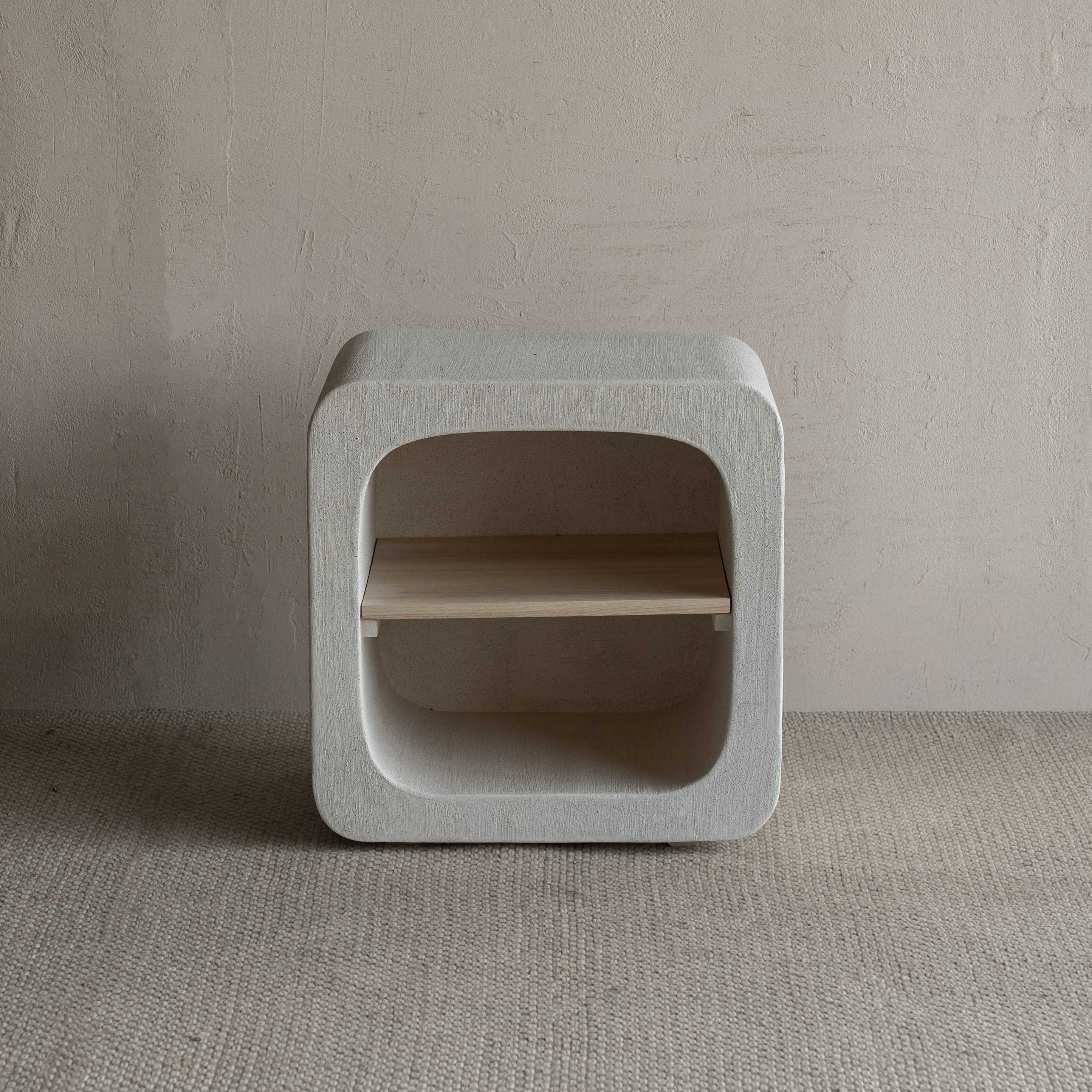 Alaska Curved Niche Bed Side Table With Wood Shelf - Bed Side Table - WS Living Furniture  Furniture Store in Dubai