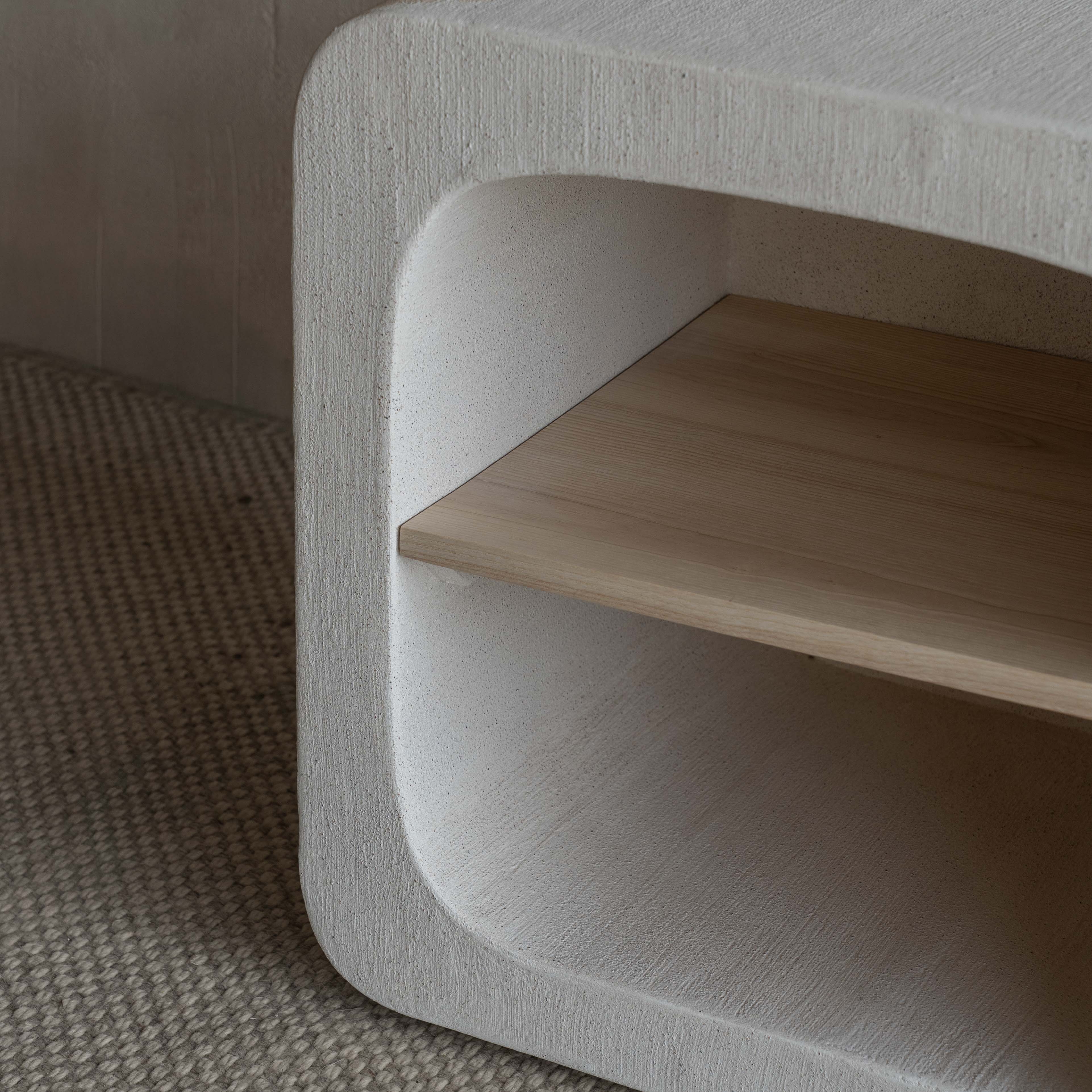 Alaska Curved Niche Bed Side Table With Wood Shelf - Bed Side Table - WS Living Furniture  Furniture Store in Dubai